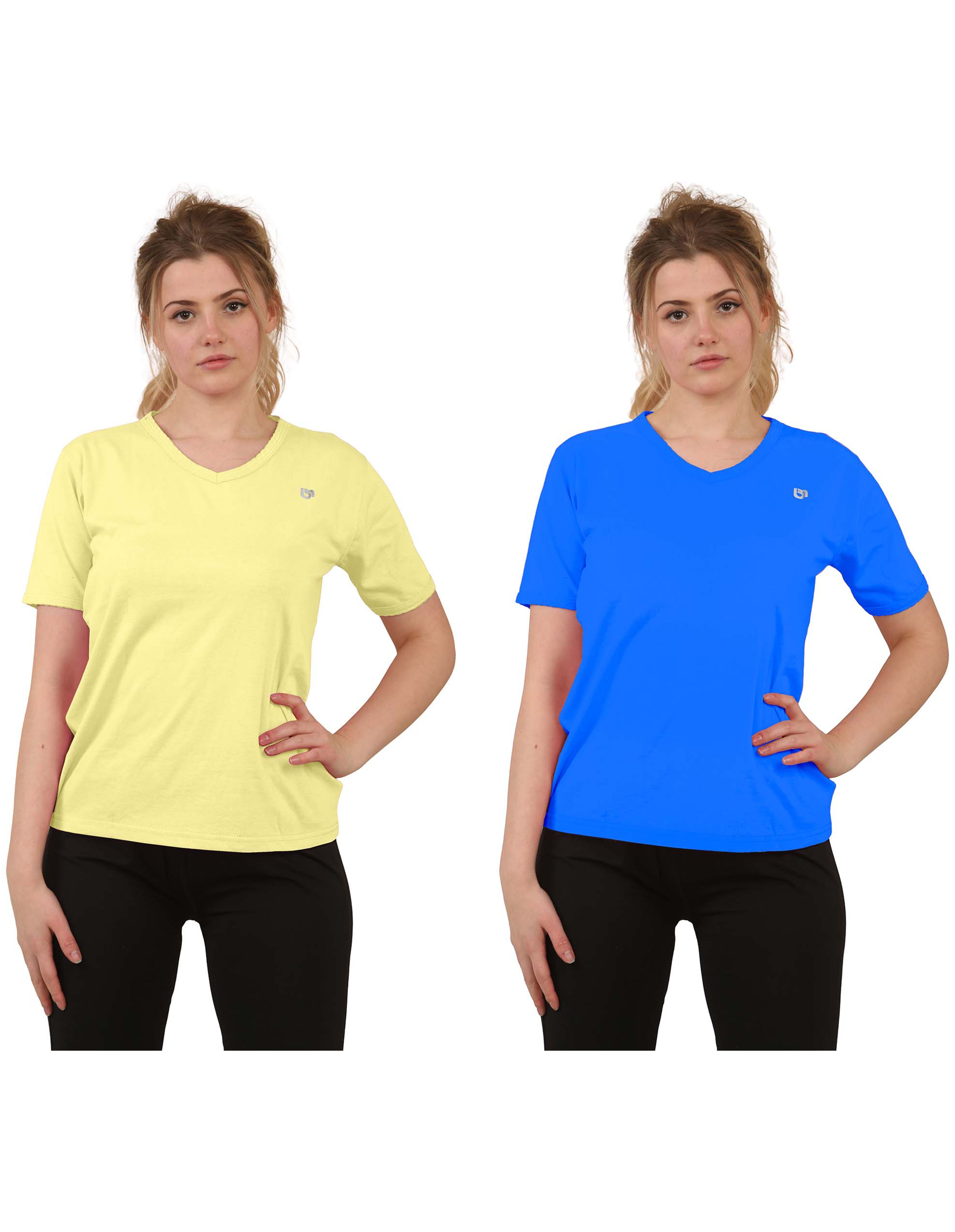 Bahob® 2 Pack Women's Classic-Fit Short-Sleeve V-NeckT-Shirt Plain Cotton T-Shirt Multipacks S-XXL