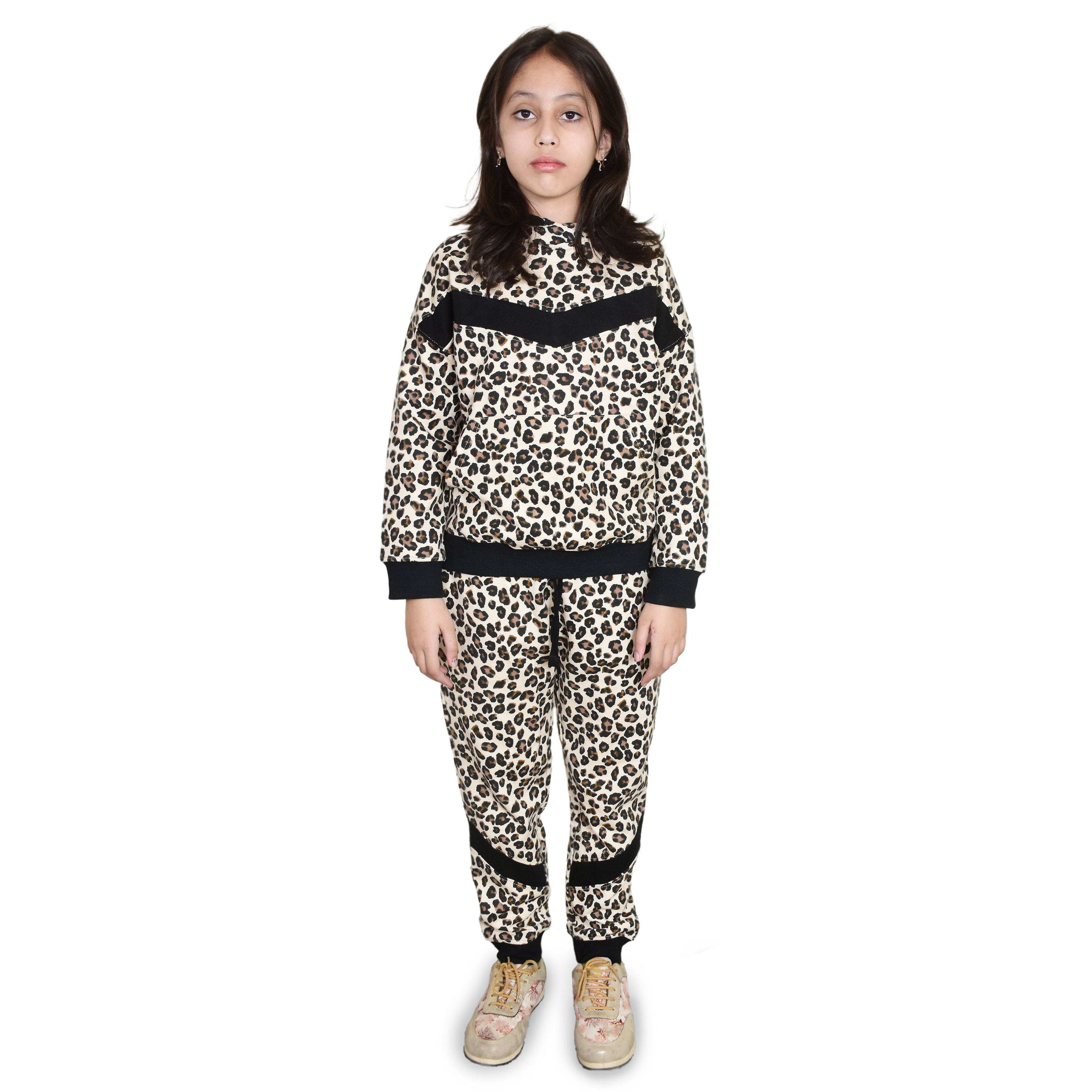 Bahob® 1 Pack Girls Tracksuits Set Cheetah Print Hoodie and Tracksuit Jogging Bottoms Kids Track Suits Activewear Sets for Girls 5-14 Years
