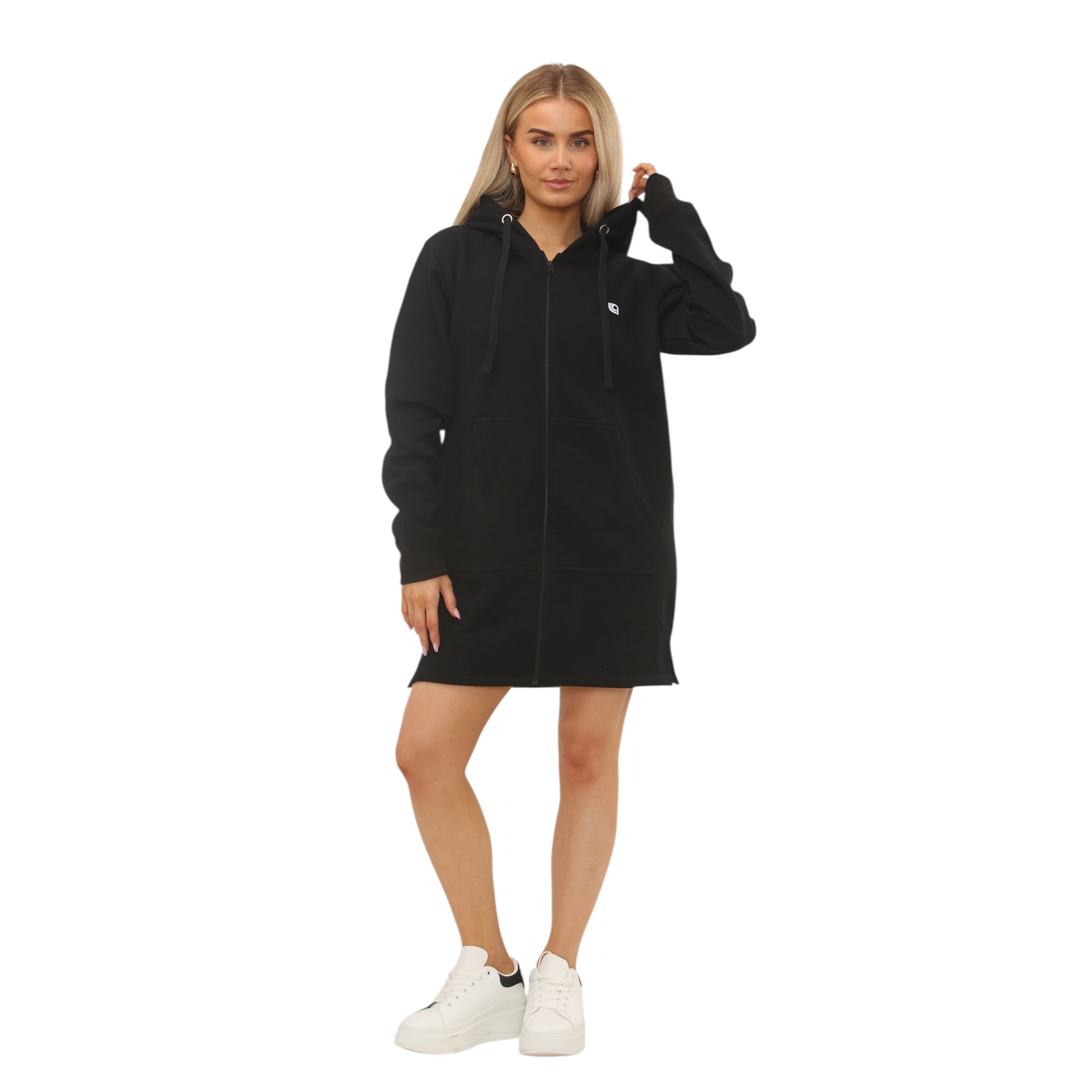 Fleece Longline Sweatshirt Ladies Womens Zip Up Long Hoodies Long