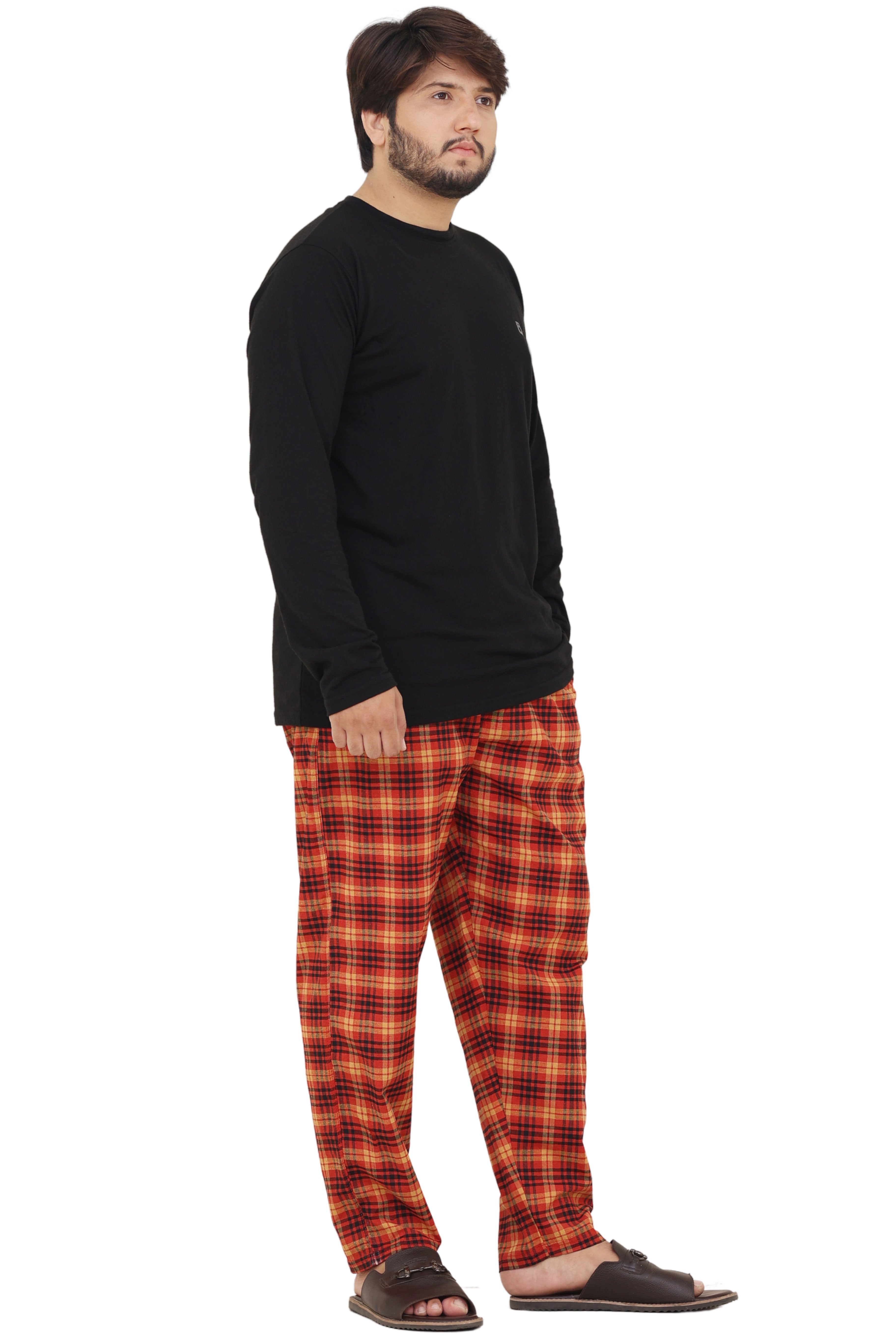 Bahob® Men's Pajamas Sets, Men Pjs Long Sleeve Loungewear Set for Men Check Bottoms Soft Cotton Sleepwear Suits Nightwear Top and Bottom S-3XL