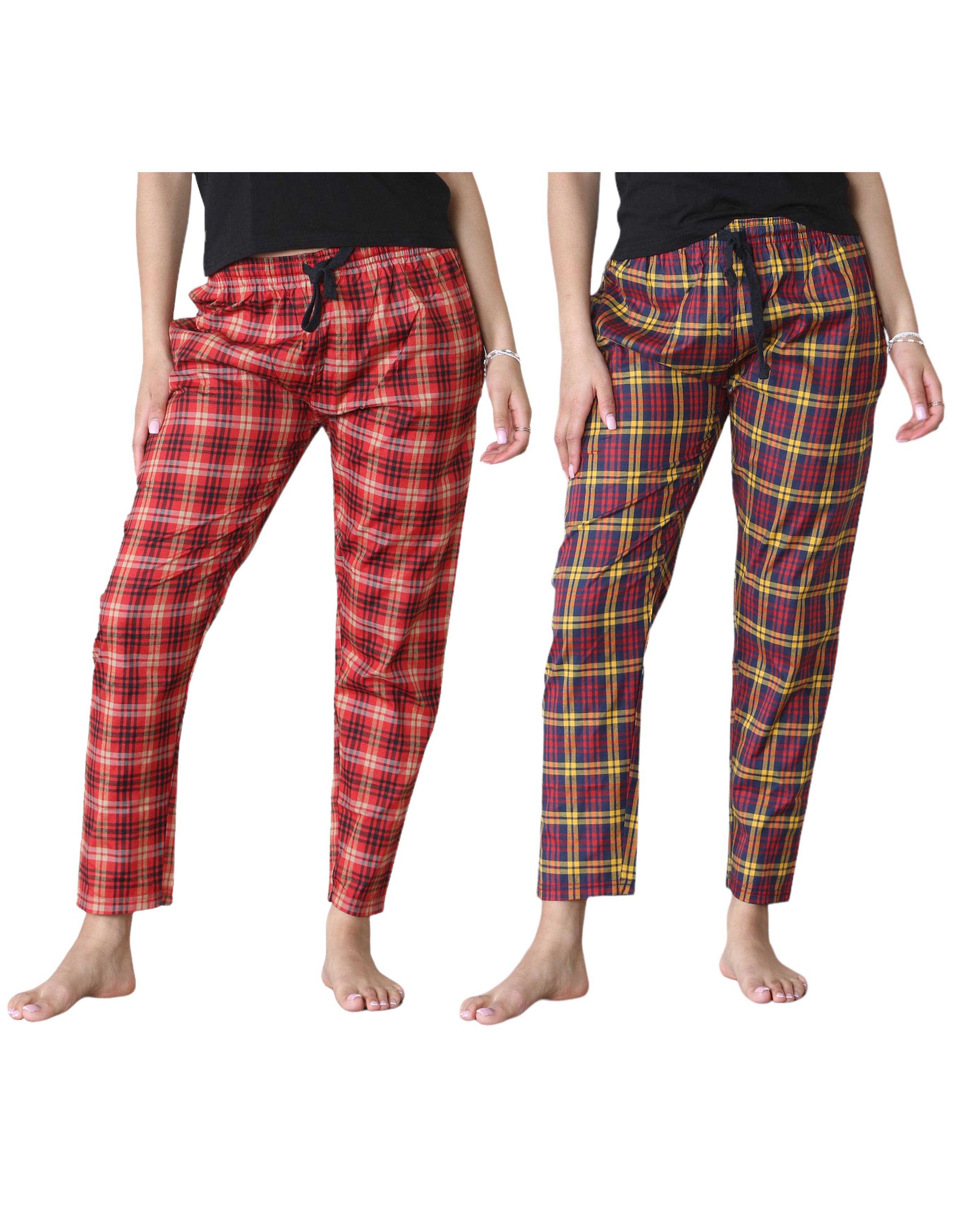 Bahob® 2 Pack Women's Check Pajama Bottom, Soft Cotton Lounge Wear Trousers Sleepwear Nightwear for Women S-XXL