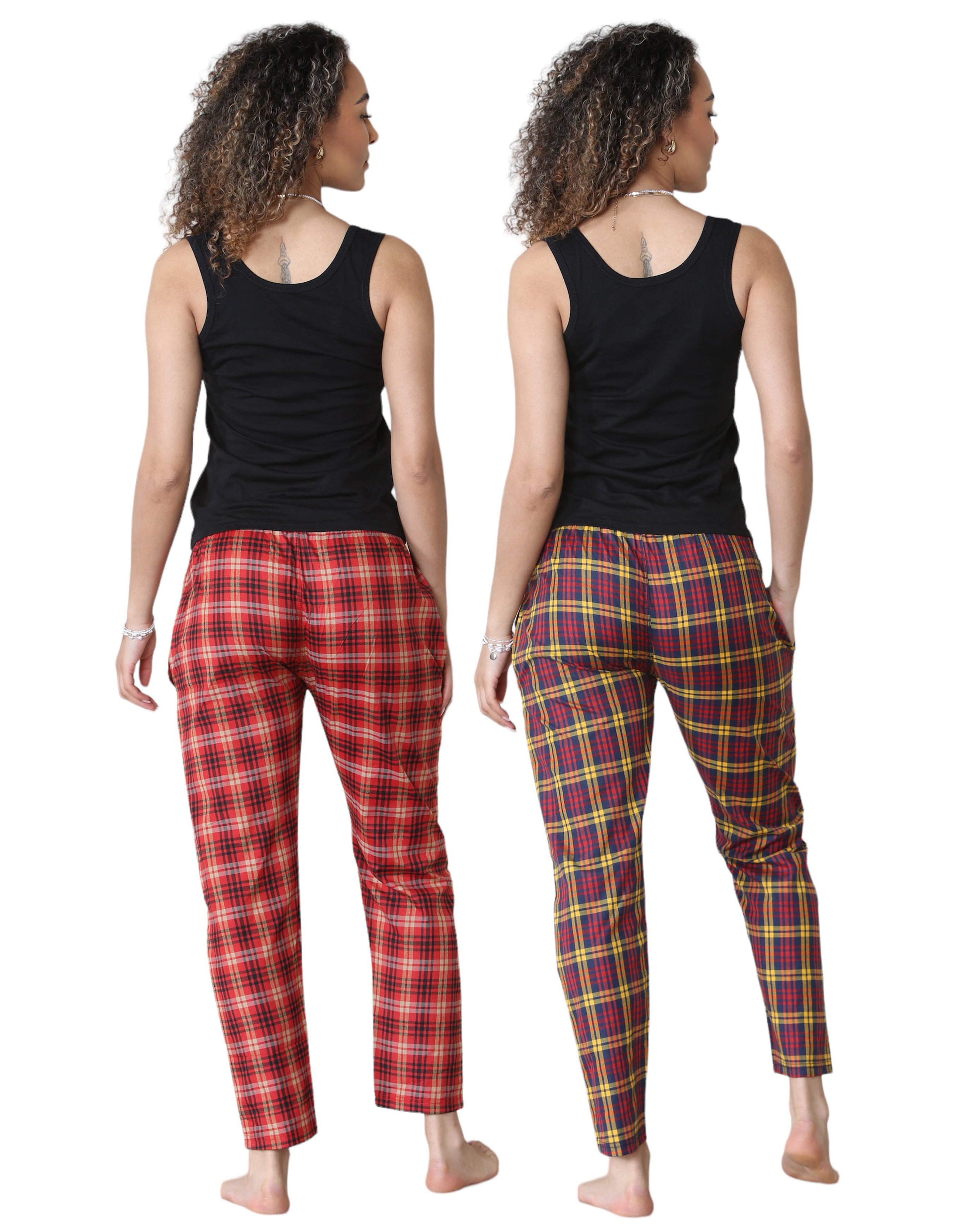 Bahob® 2 Pack Women's Check Pajama Bottom, Soft Cotton Lounge Wear Trousers Sleepwear Nightwear for Women S-XXL