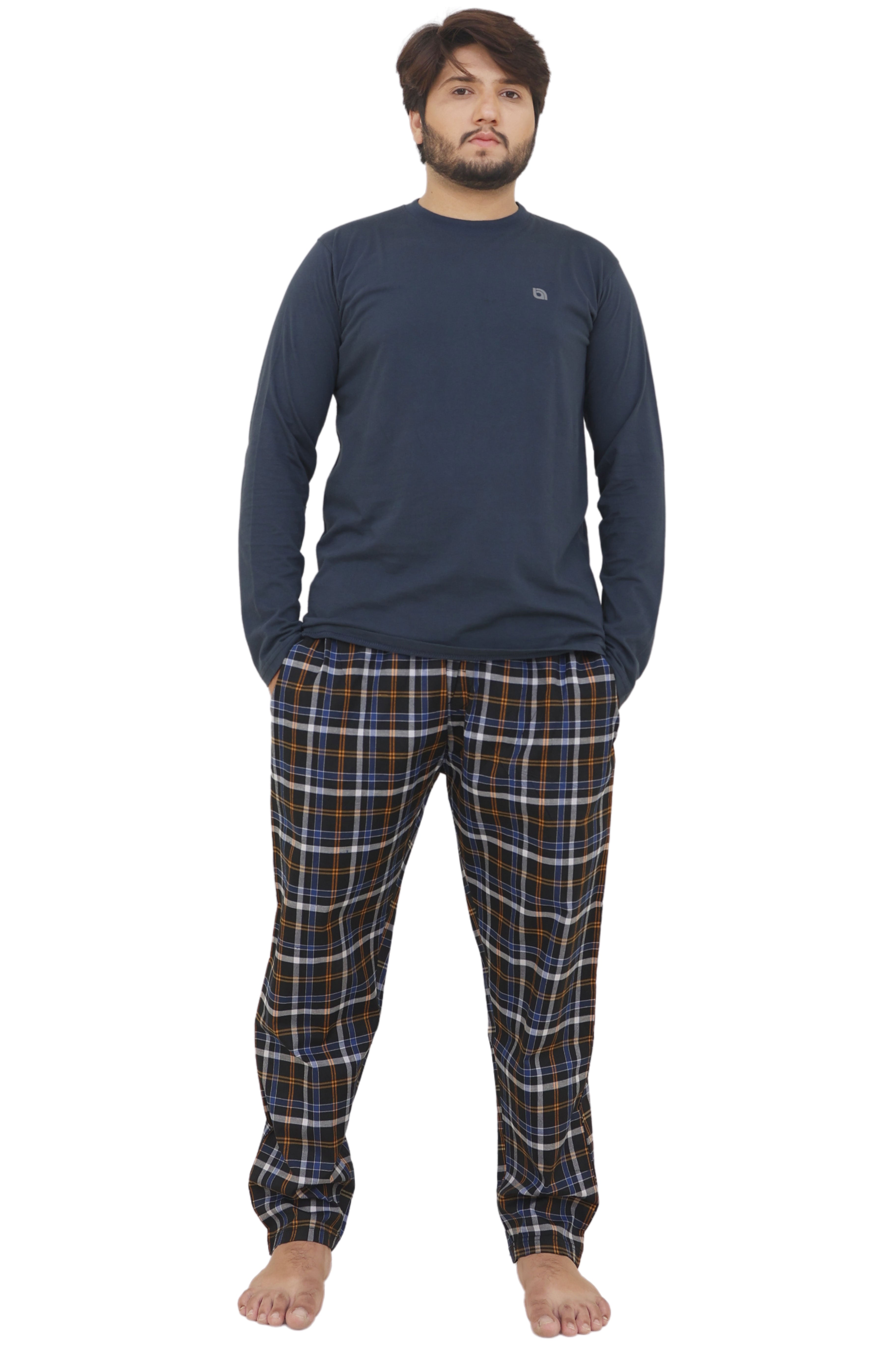Bahob® Men's Pajamas Sets, Men Pjs Long Sleeve Loungewear Set for Men Check Bottoms Soft Cotton Sleepwear Suits Nightwear Top and Bottom S-3XL