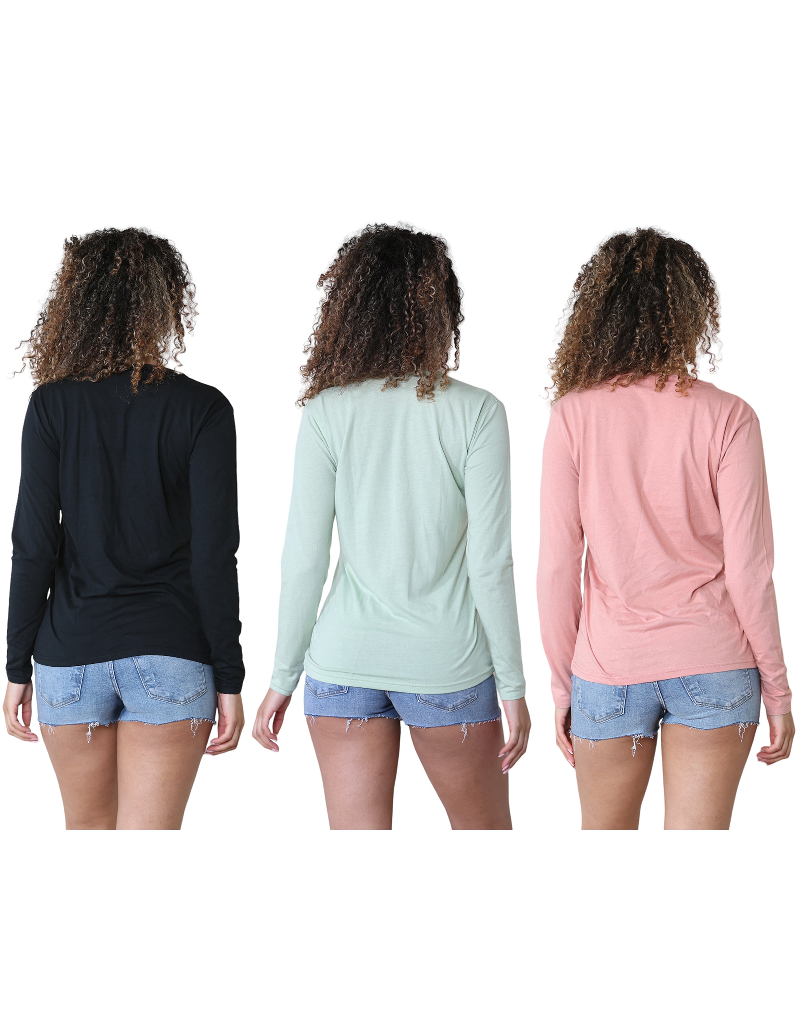 Bahob® 3 Pack Women's Classic-Fit Crewneck , Multipacks Ladies Long Sleeve T-Shirt Top S-XXL
