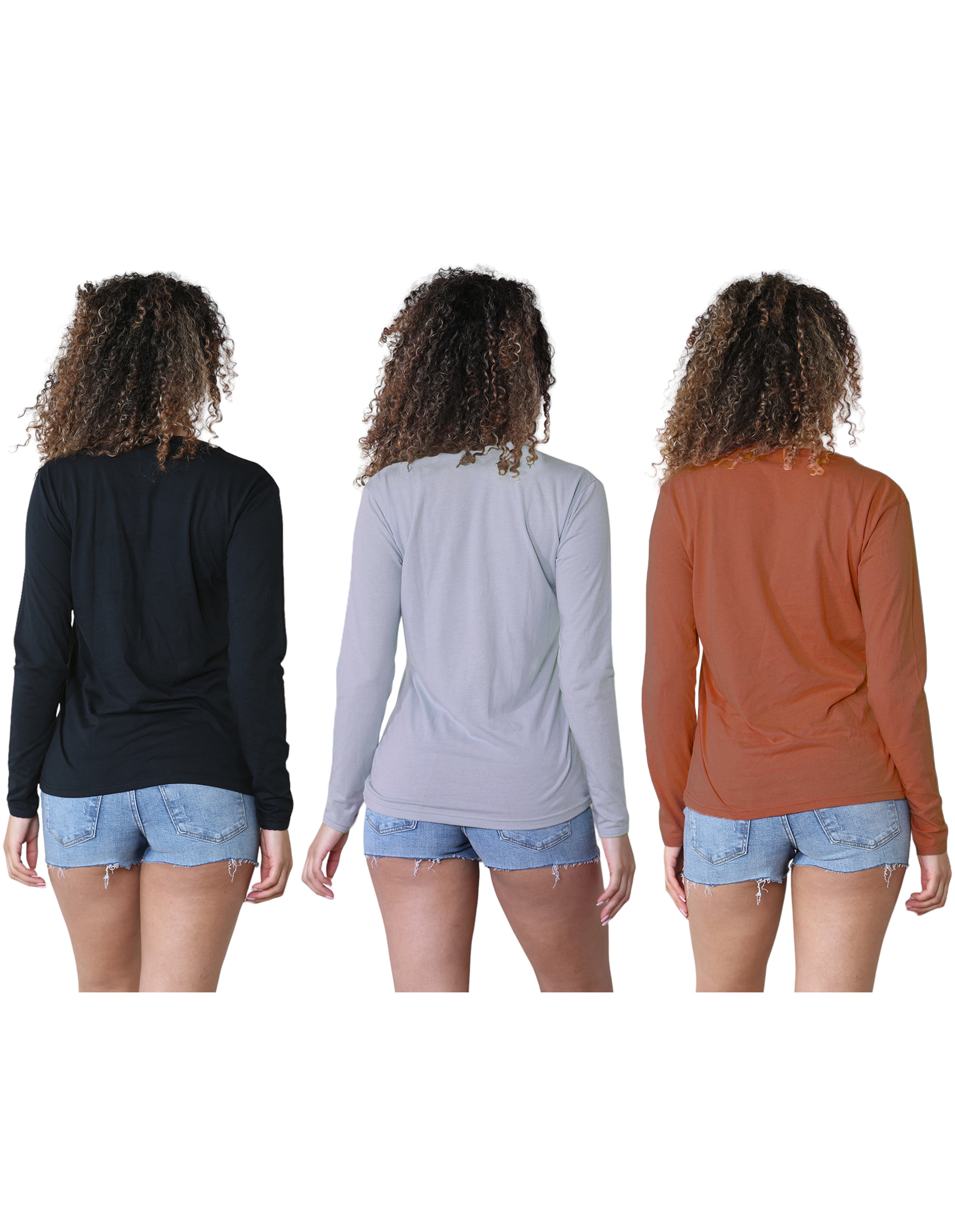 Bahob® 3 Pack Women's Classic-Fit Crewneck , Multipacks Ladies Long Sleeve T-Shirt Top S-XXL