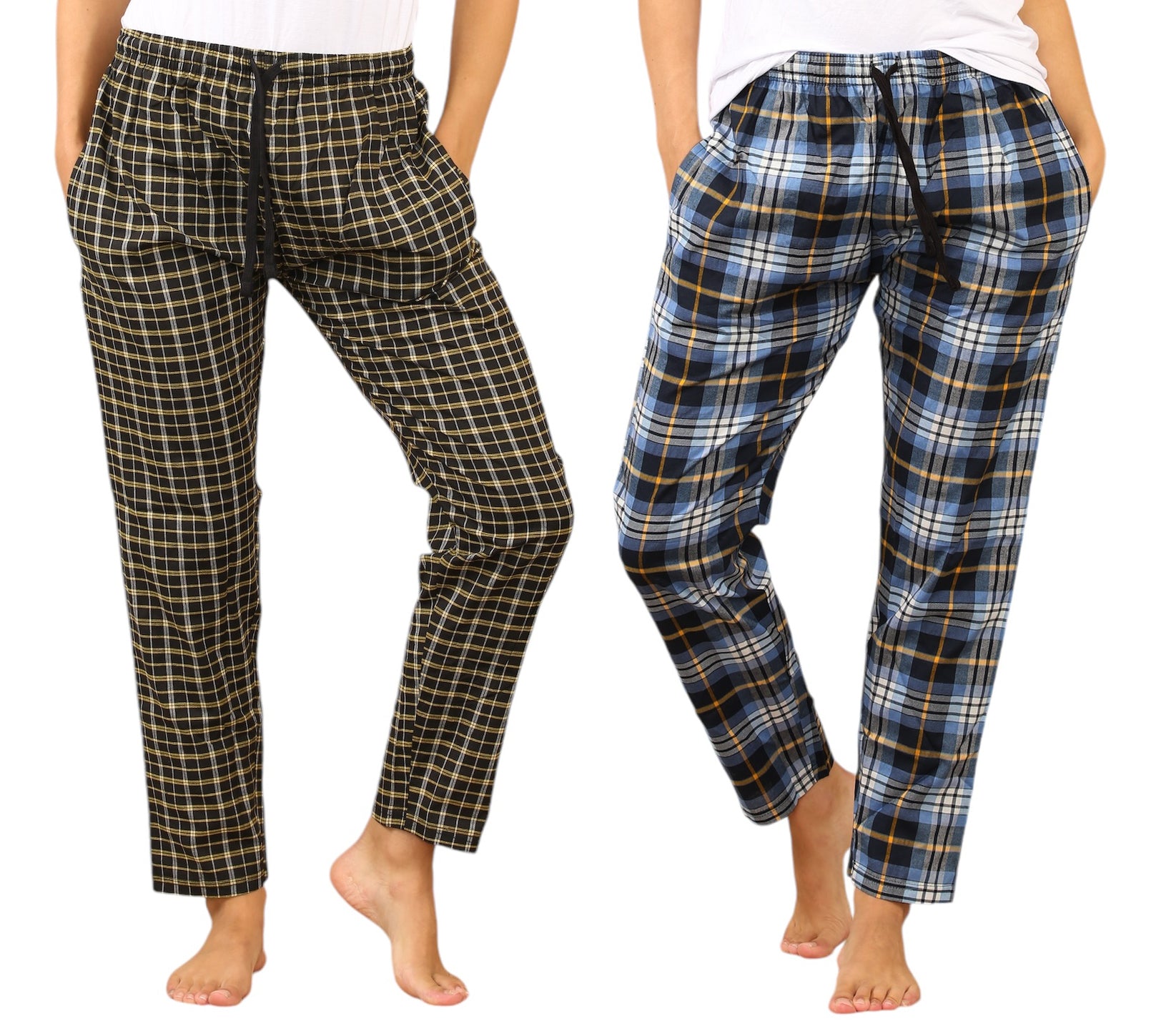 Bahob® 2 Pack Women's Check Pajama Bottom, Soft Cotton Lounge Wear Trousers Sleepwear Nightwear for Women S-XXL