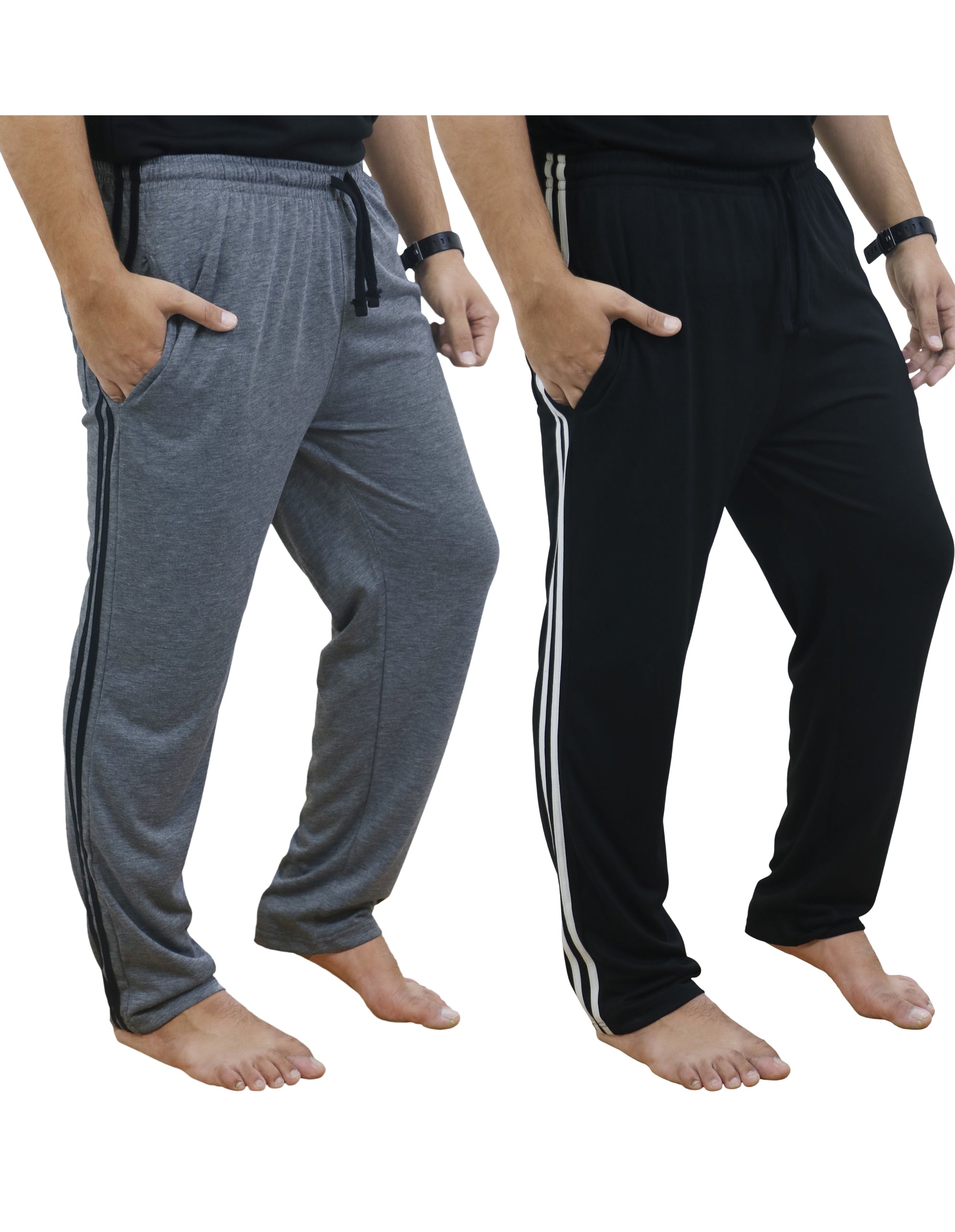 Bahob® Mens Long Lounge Wear Pants Nightwear 2 Pack Pyjama Bottoms Sleepwear Elasticated Waist Striped Jogging Casual Gym Lightweight Loungewear mens lounge pants Sizes S-3XL