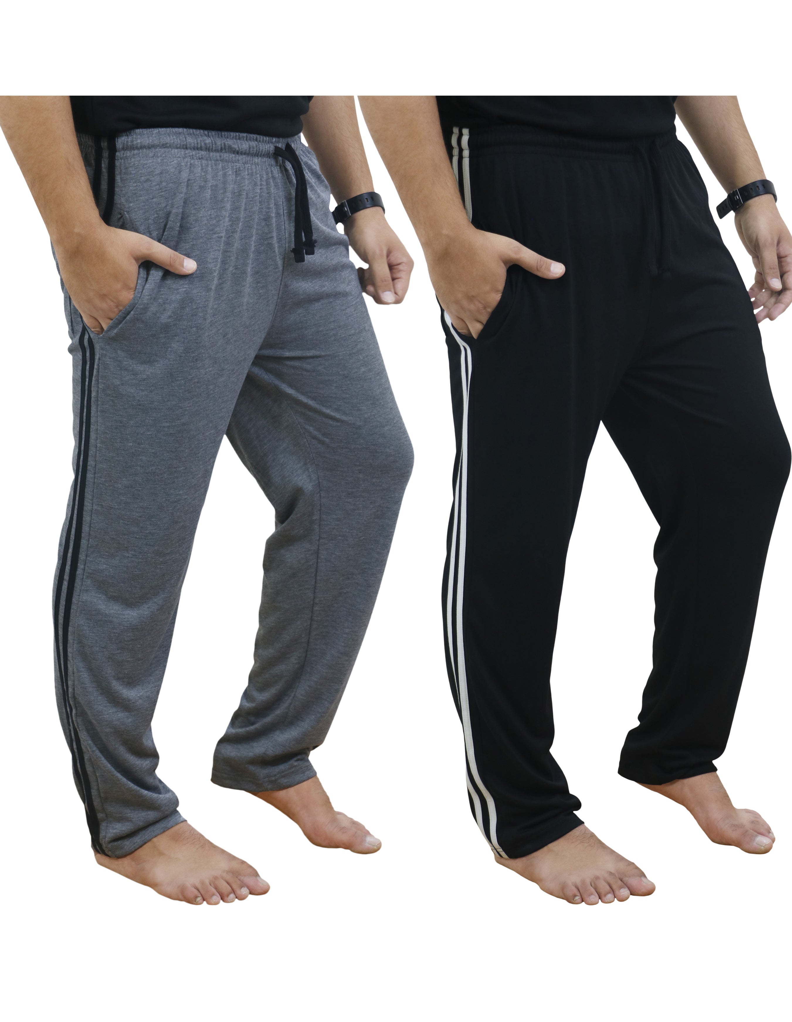 Bahob® Mens Long Lounge Wear Pants Nightwear 2 Pack Pyjama Bottoms Sleepwear Elasticated Waist Striped Jogging Casual Gym Lightweight Loungewear mens lounge pants Sizes S-3XL