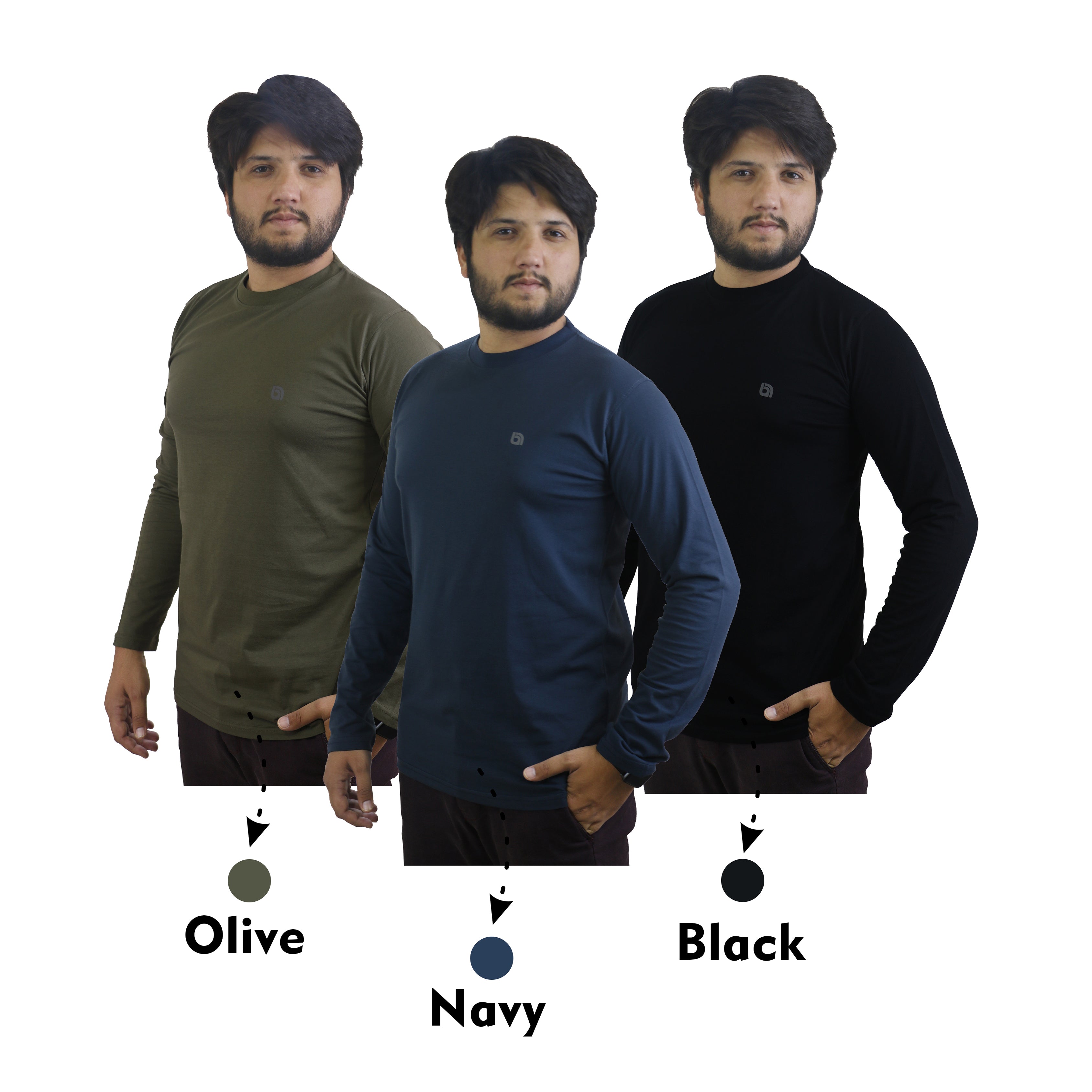 Bahob® 3 Pack Men's Long-Sleeved T-Shirt Round Neck T-Shirts Comfortable Crewneck Neck Tops for Men Soft Cotton S-3XL