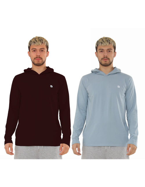 2 Pack Men's Lightweight Jersey Pullover Hoodie Long Sleeve Hooded T-Shirt for Gym & Everyday Wear S-3XL