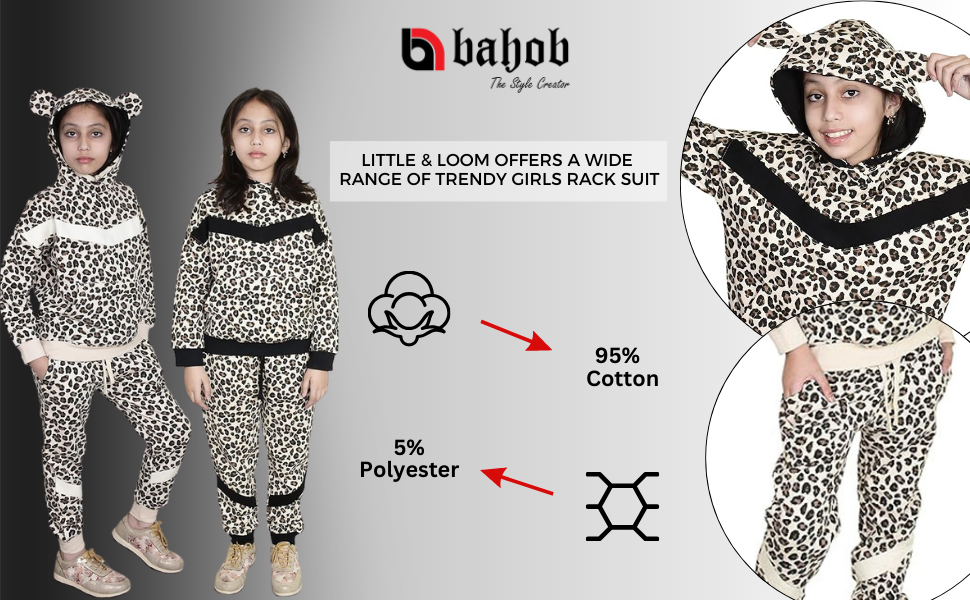 Bahob® 1 & 2 Pack Girls Tracksuits Set Cheeta Print Hoodie and Tracksuit Jogging Bottoms Kids Track Suits Activewear Sets for Girls 5-14 Years