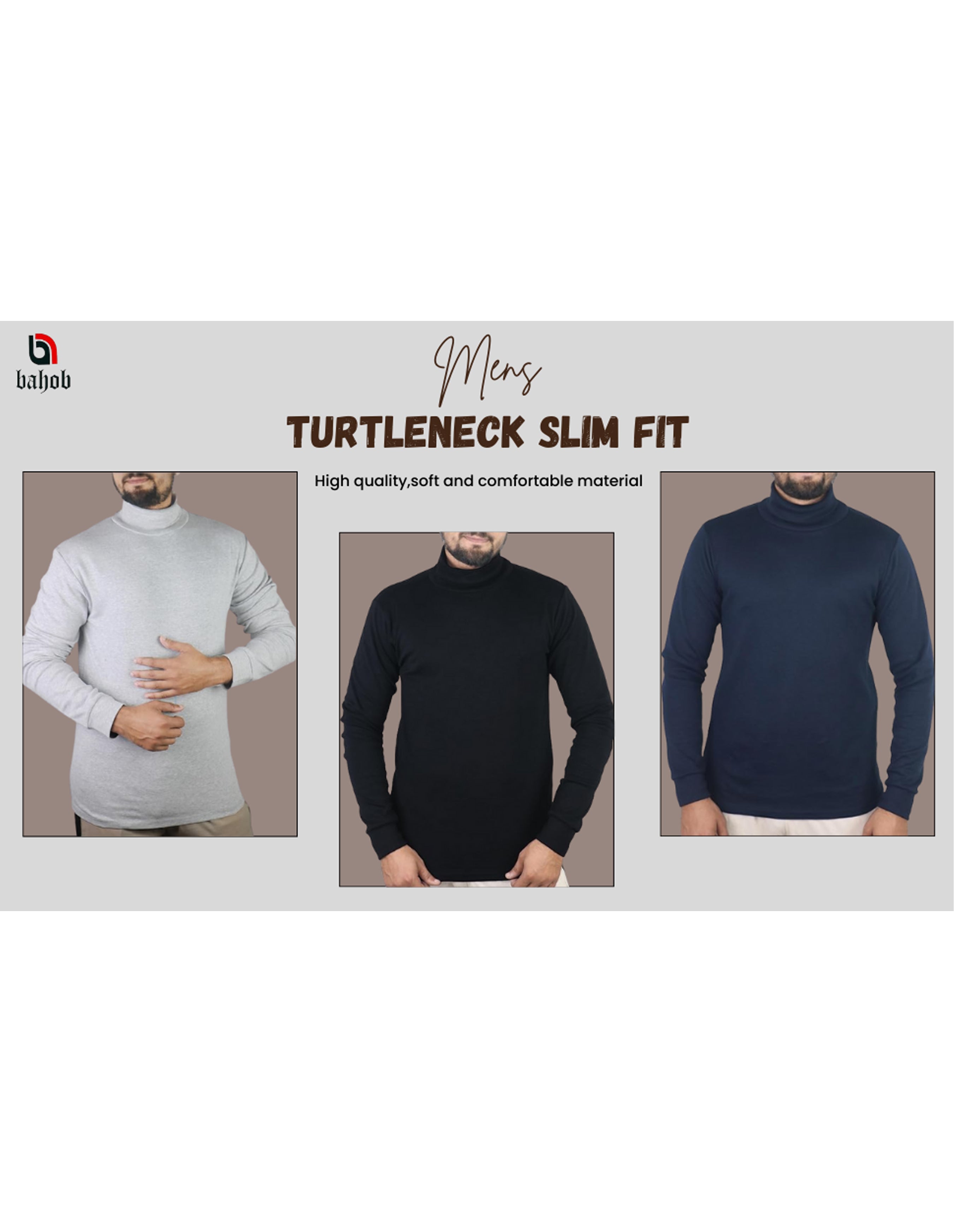Bahob® Mens High Neck Slim  Pullover Sweater Casual Clothing
