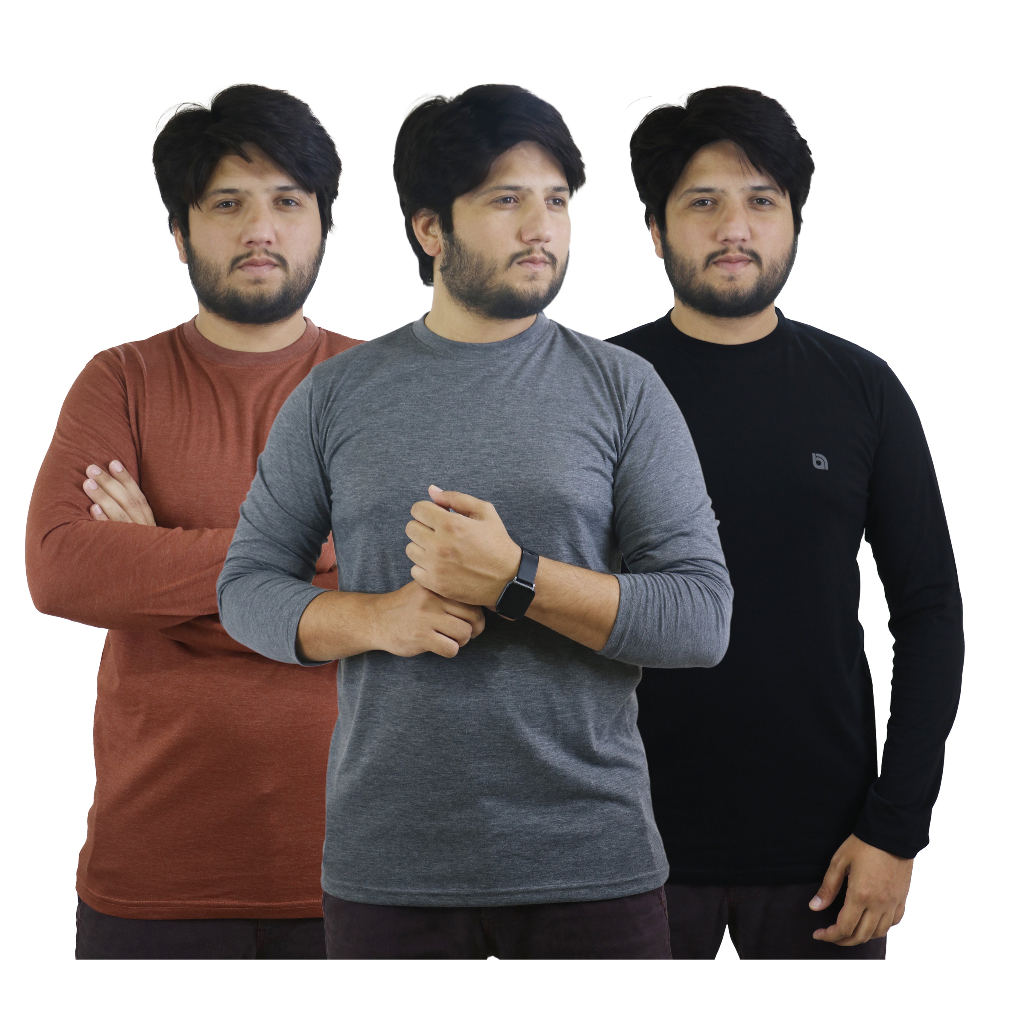 Bahob® 3 Pack Men's Long-Sleeved T-Shirt Round Neck T-Shirts Comfortable Crewneck Neck Tops for Men Soft Cotton S-3XL
