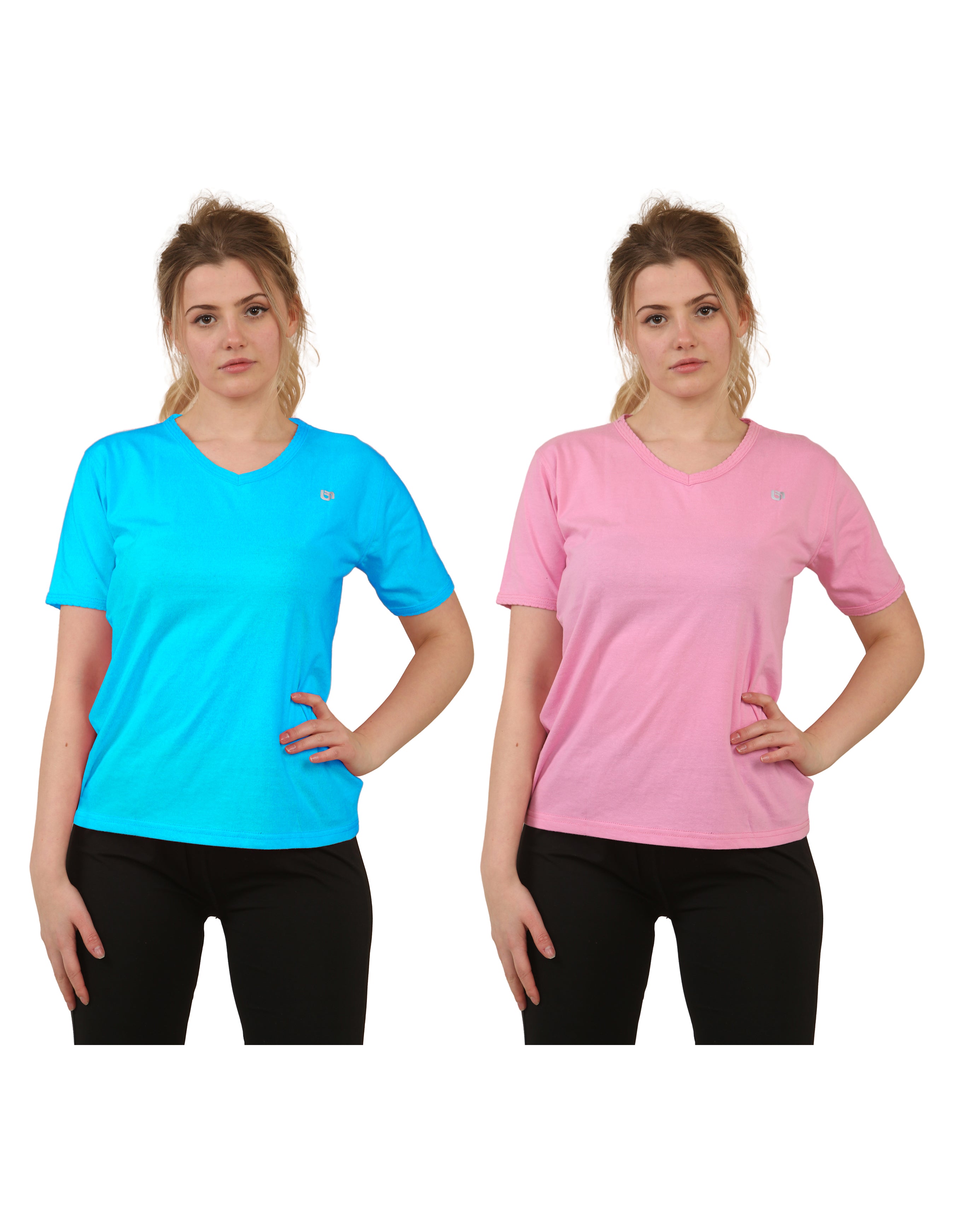Bahob® 2 Pack Women's Classic-Fit Short-Sleeve V-NeckT-Shirt Plain Cotton T-Shirt Multipacks S-XXL