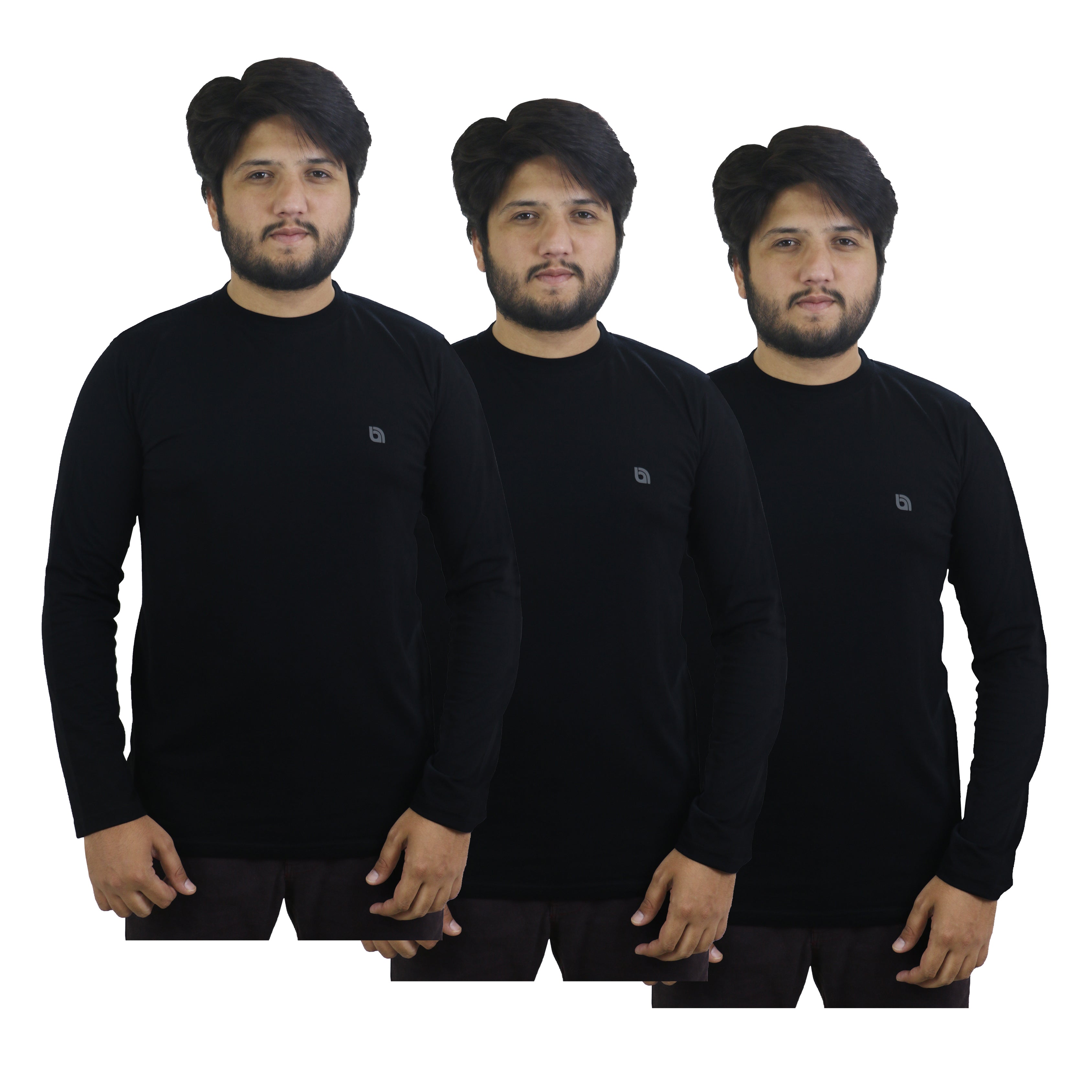 Bahob® 3 Pack Men's Long-Sleeved T-Shirt Round Neck T-Shirts Comfortable Crewneck Neck Tops for Men Soft Cotton S-3XL