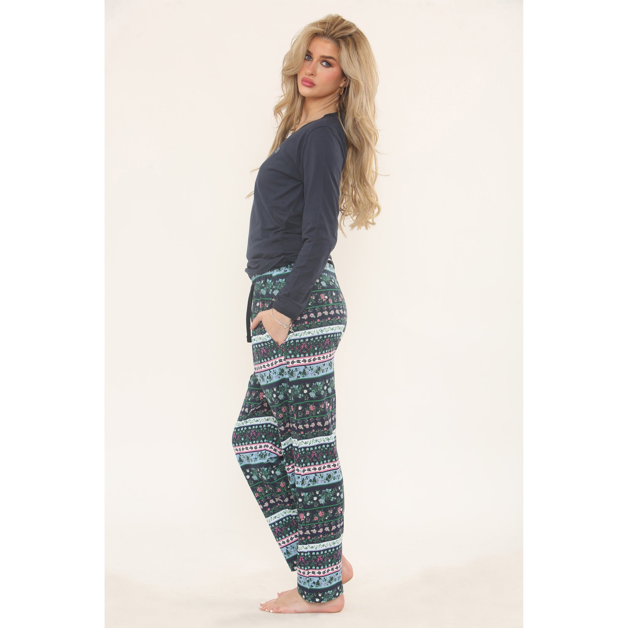 Women's Pyjamas Set Long Sleeve Soft Cotton Printing Pjs Loungewear Nightwear Sleepwear Set with Pockets Ladies Pjs Set S-XXL