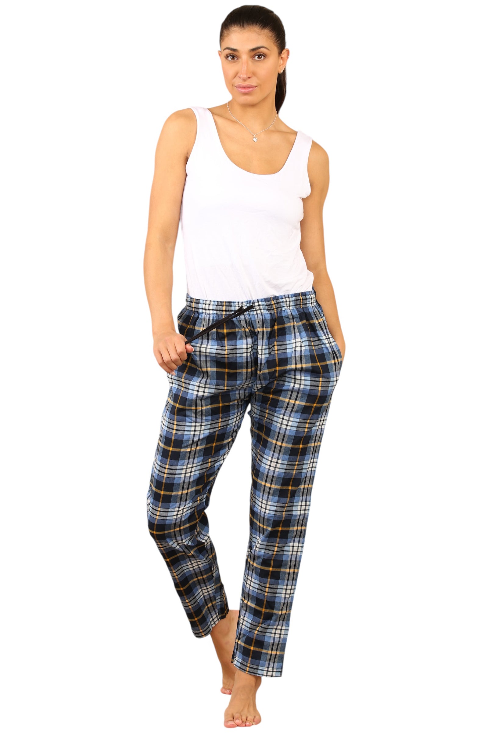 Bahob® 2 Pack Women's Check Pajama Bottom, Soft Cotton Lounge Wear Trousers Sleepwear Nightwear for Women S-XXL