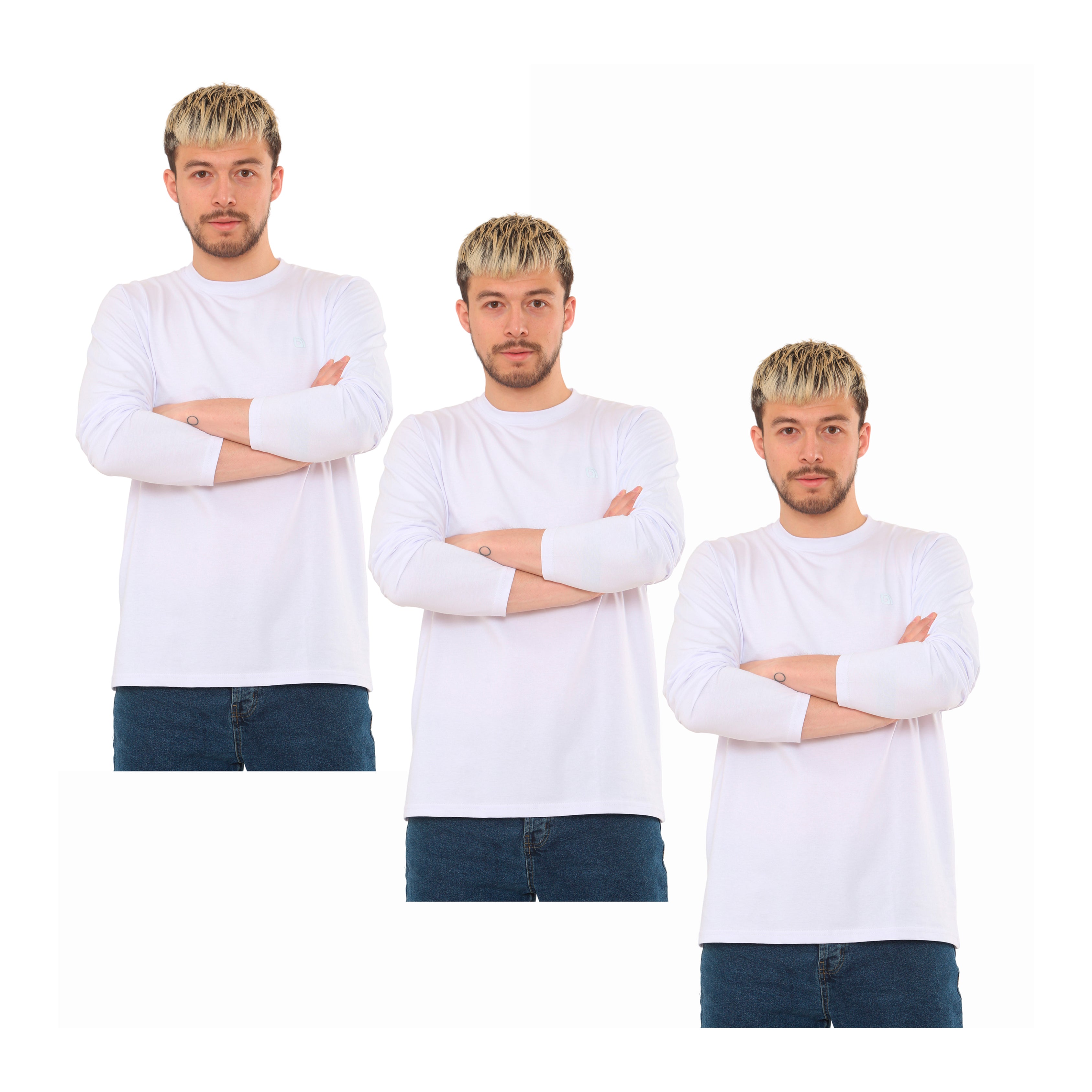 Bahob® 3 Pack Men's Long-Sleeved T-Shirt Round Neck T-Shirts Comfortable Crewneck Neck Tops for Men Soft Cotton S-3XL