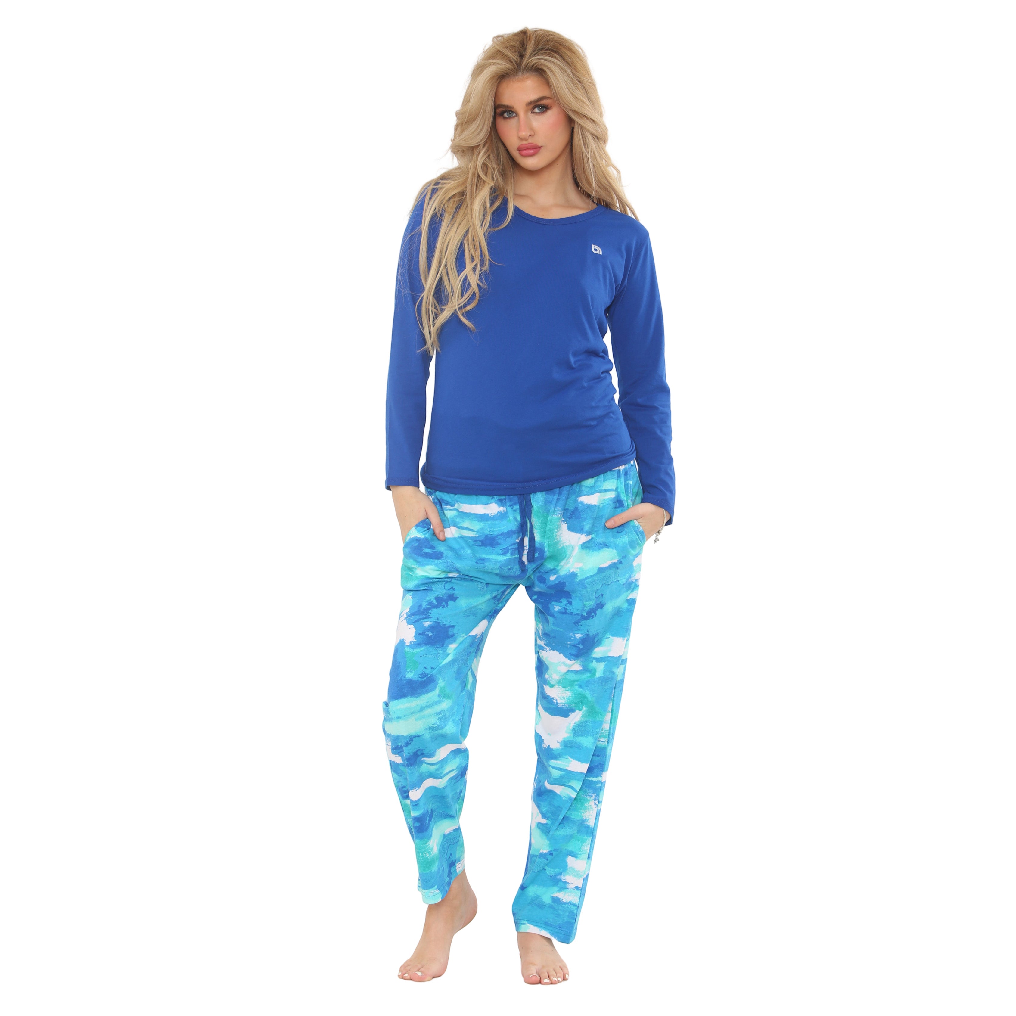 Women's Pyjamas Set Long Sleeve Soft Cotton Printing Pjs Loungewear Nightwear Sleepwear Set with Pockets Ladies Pjs Set S-XXL
