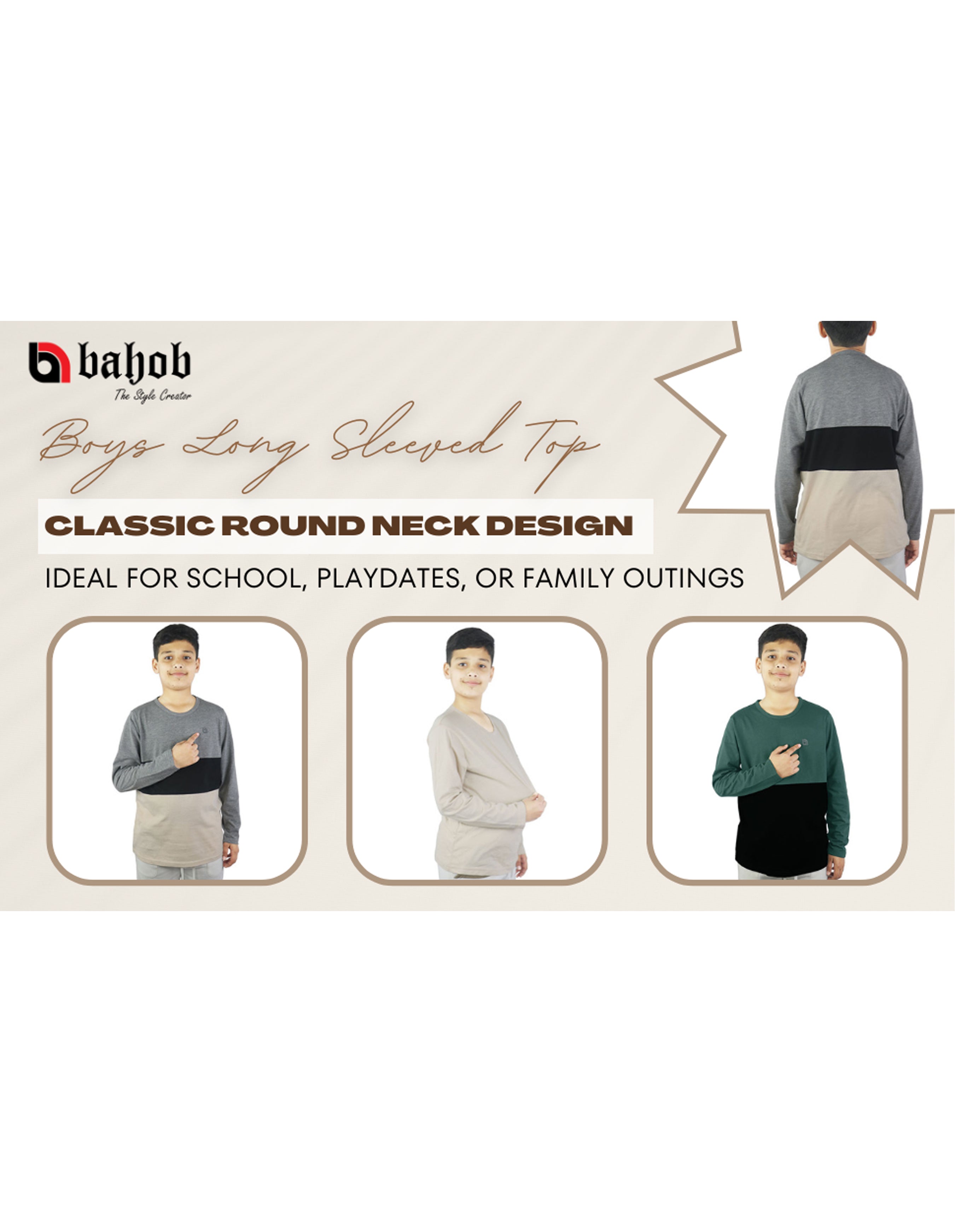 Bahob® 3 & 6 Pack Boys Long Sleeved Top Round Neck Kids T Shirts Long-Sleeve T-Shirt Soft Cotton 3-14 Years