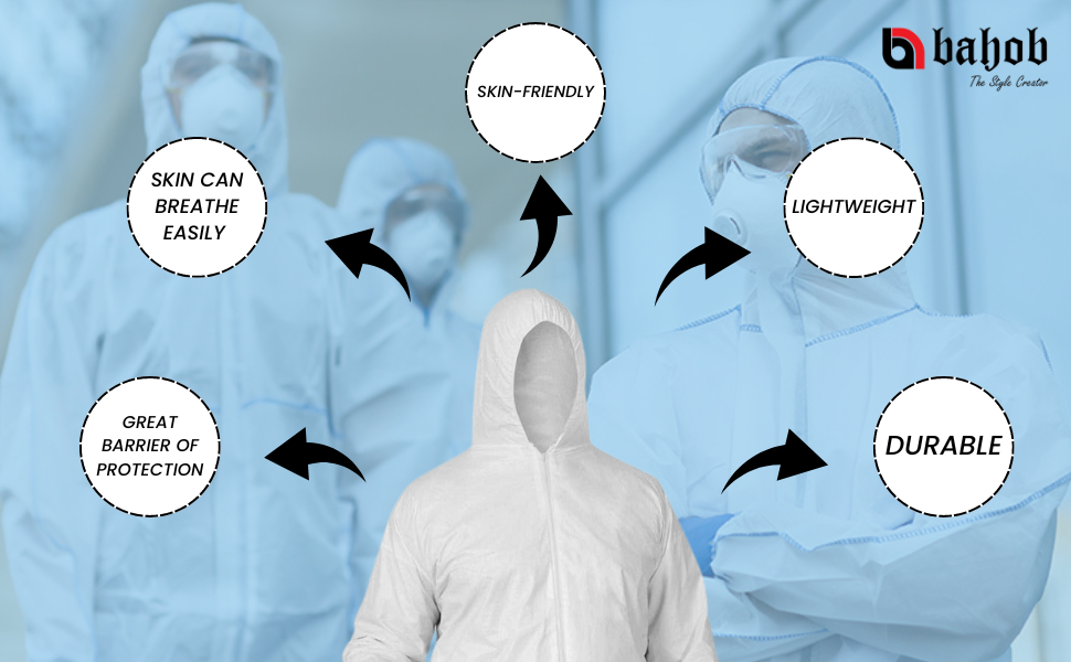 Bahob® 5 Pack Protective Disposable Overall Paper Boiler Suit Coveralls Protection Suit Elasticated hood, Cuffs and Ankles