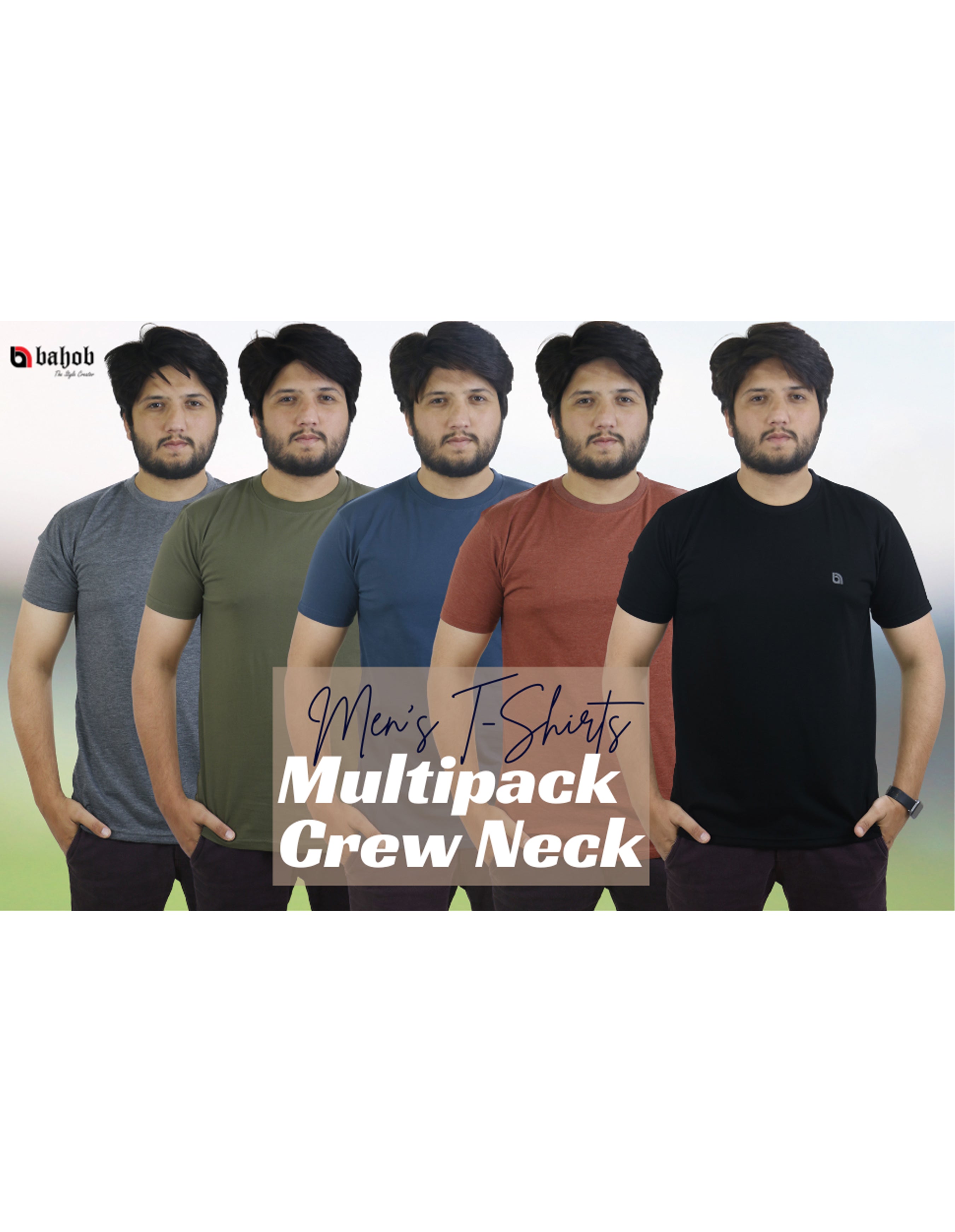 Bahob® Pack of 5 Men’s T-Shirts Crew Neck Short Sleeves Plain Soft Cotton Tops S-3XL