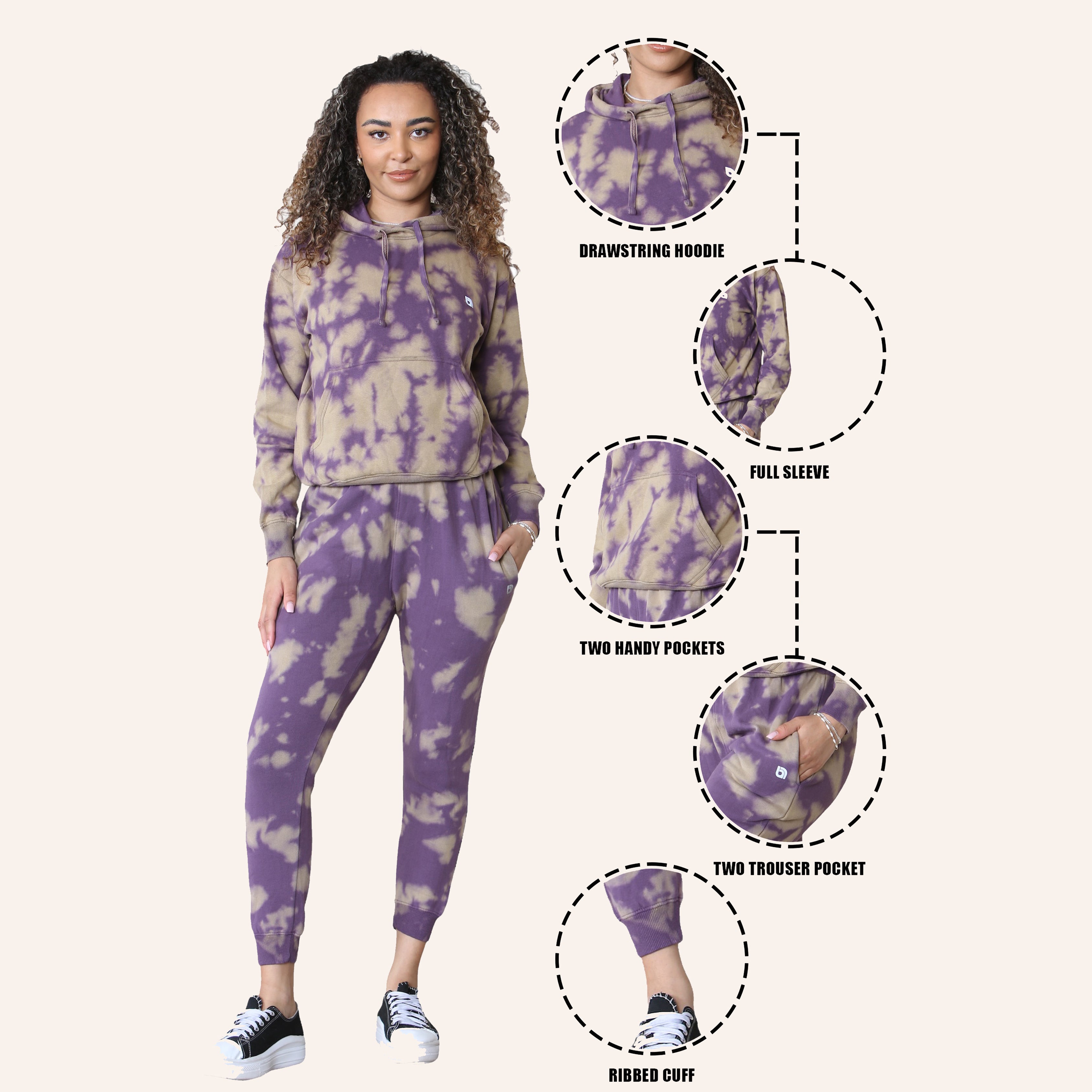 Bahob® Women’s Tracksuit Set Tie Dye Printed 2 Piece Hoodie and Stretch Jogger Gym Wear Tracksuits Active wear Set S to XXL