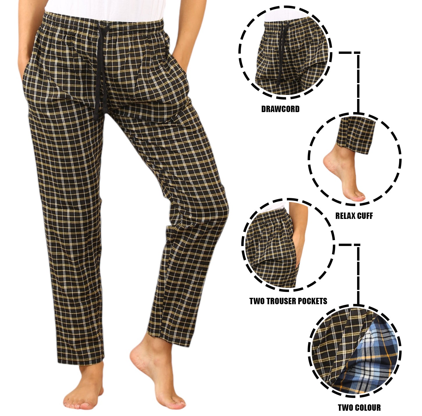 Bahob® 2 Pack Women's Check Pajama Bottom, Soft Cotton Lounge Wear Trousers Sleepwear Nightwear for Women S-XXL