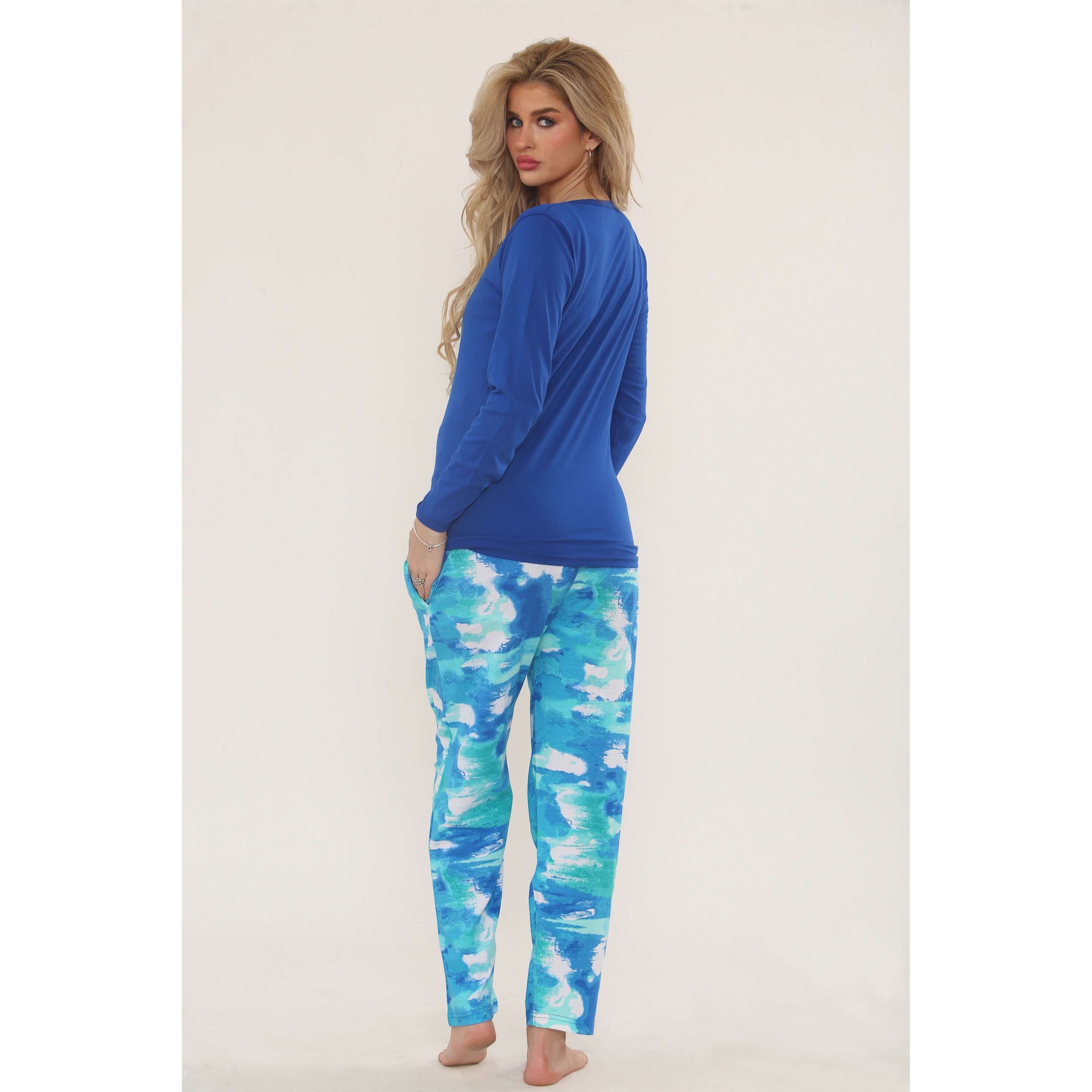 Women's Pyjamas Set Long Sleeve Soft Cotton Printing Pjs Loungewear Nightwear Sleepwear Set with Pockets Ladies Pjs Set S-XXL