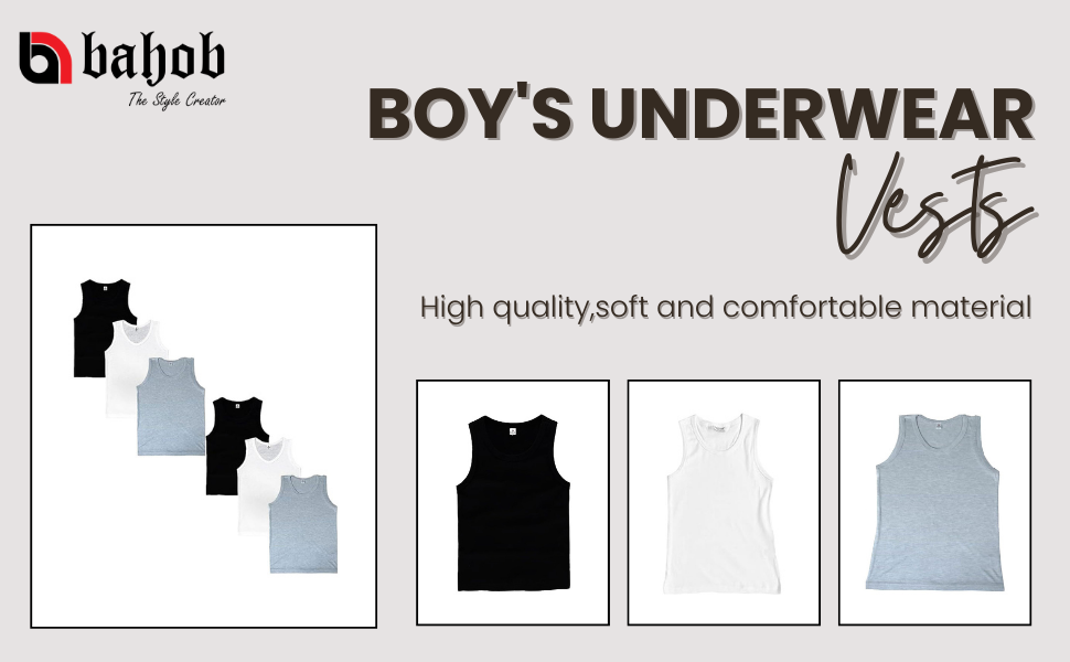 Bahob® 6 Pack Boy's Underwear Vests Soft Cotton Tank Tops Kids Sleeveless Vests Undershirts 100% Cotton