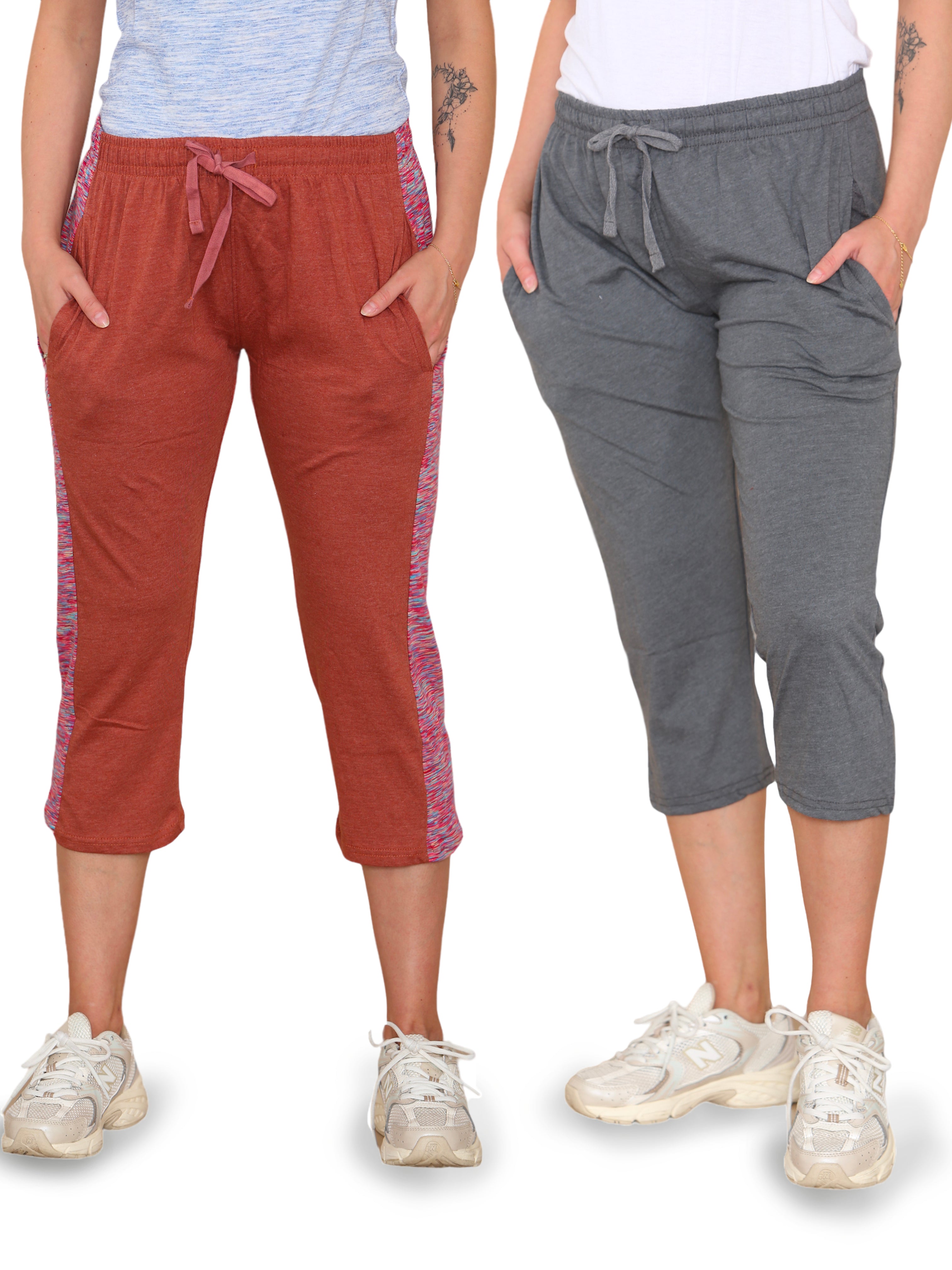 Women's 2 Pack Pyjamas Bottoms Lounge Capri Pants Soft Cropped Pjs Trouser - Bahob
