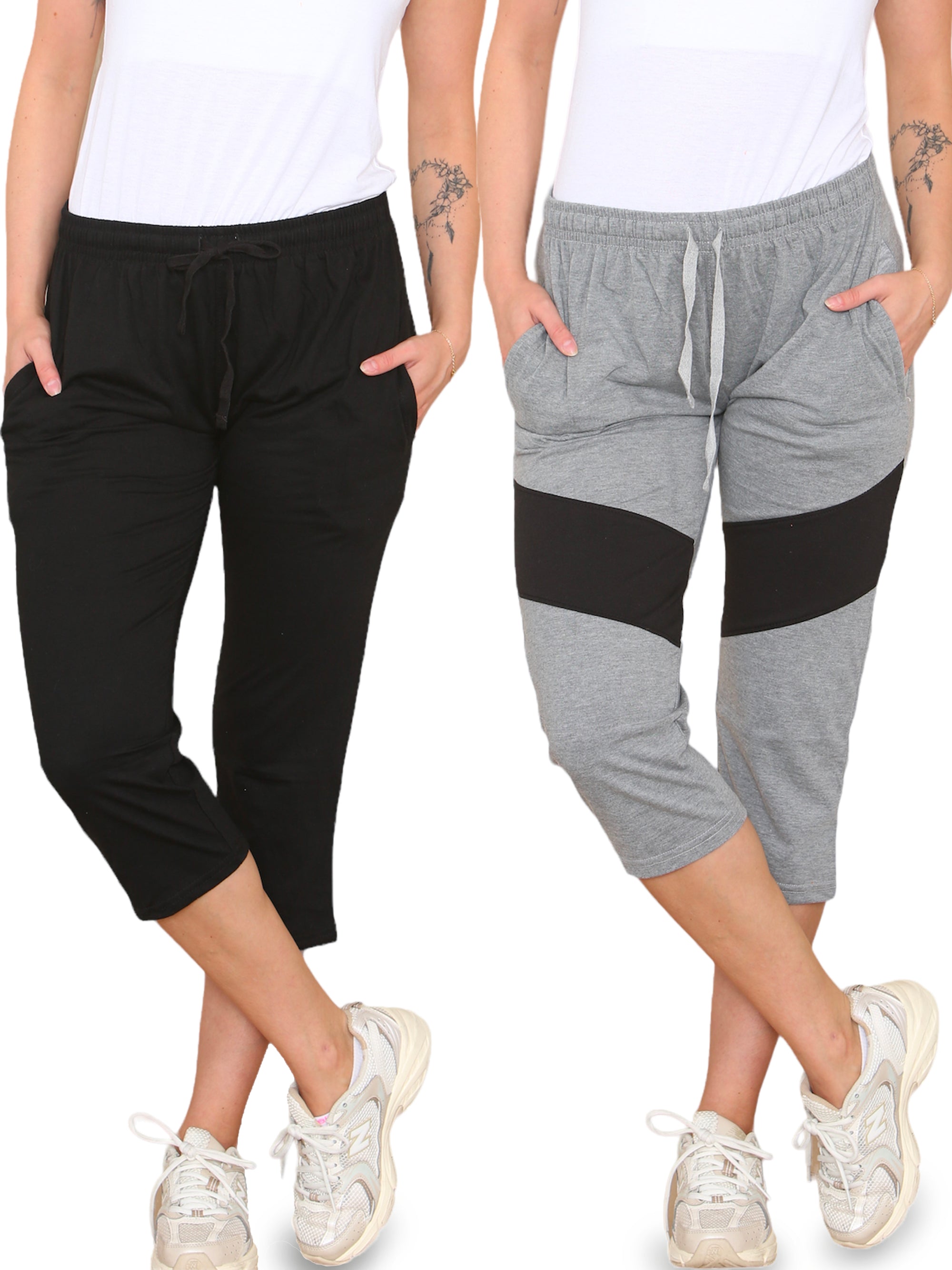 Women's 2 Pack Pyjamas Bottoms Lounge Capri Pants Soft Cropped Pjs Trouser - Bahob
