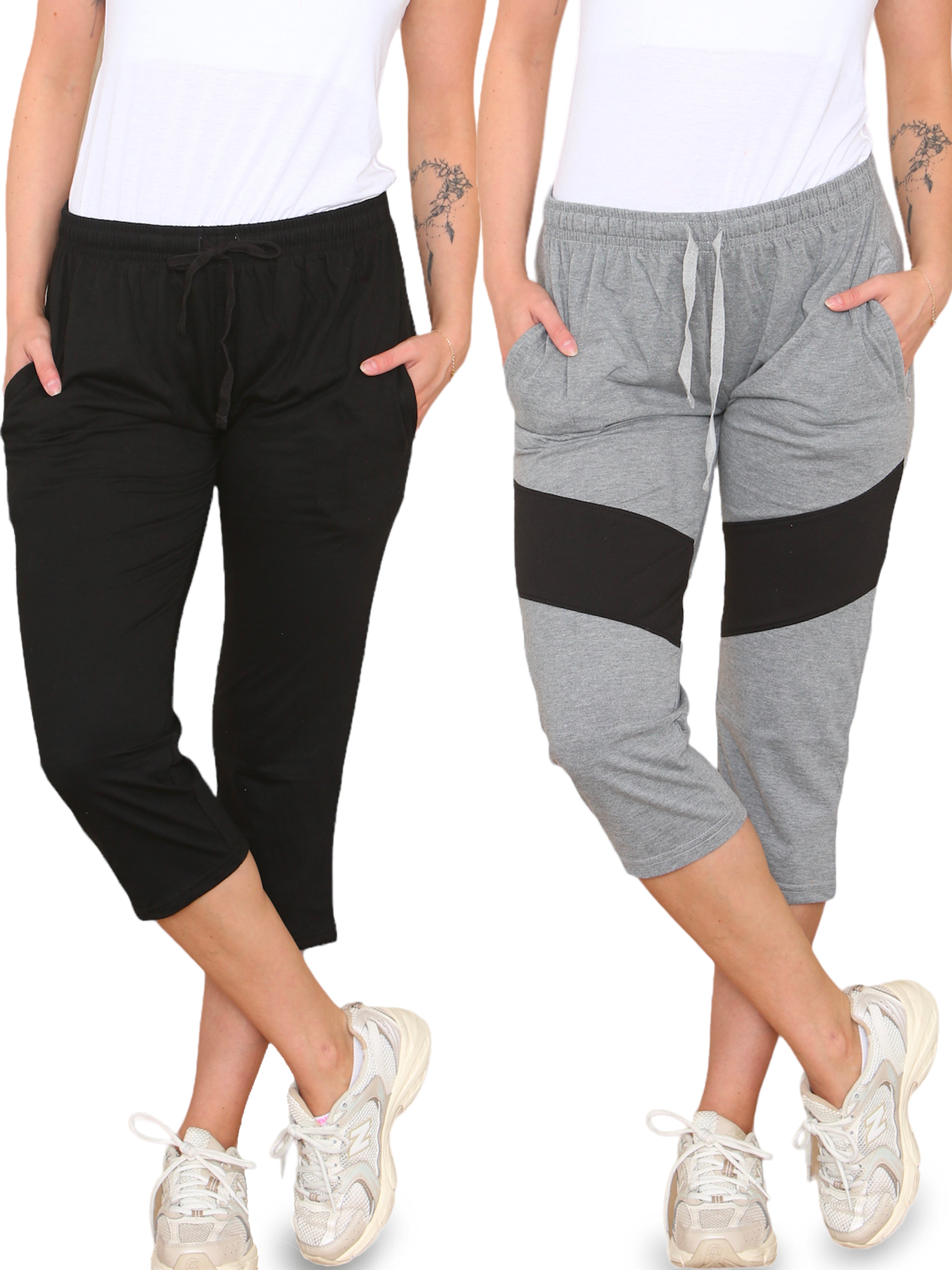 Women's 2 Pack Pyjamas Bottoms Lounge Capri Pants Soft Cropped Pjs Trouser - Bahob