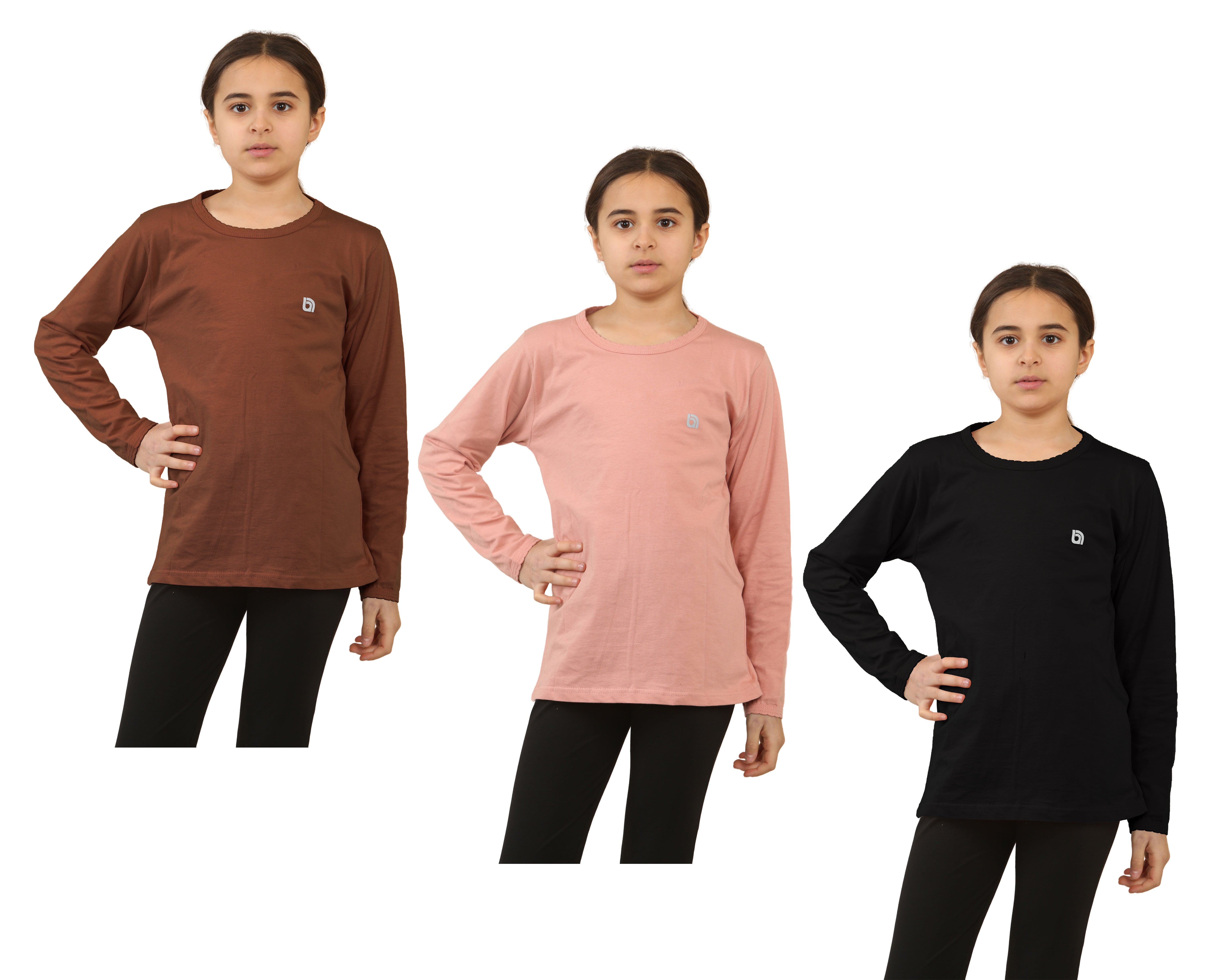 Bahob® Girls Long Sleeve T-Shirt 3 Pack Shirt for Girls Lightweight Soft Comfort Fit Round Neck Tee Shirt 5-14 Years