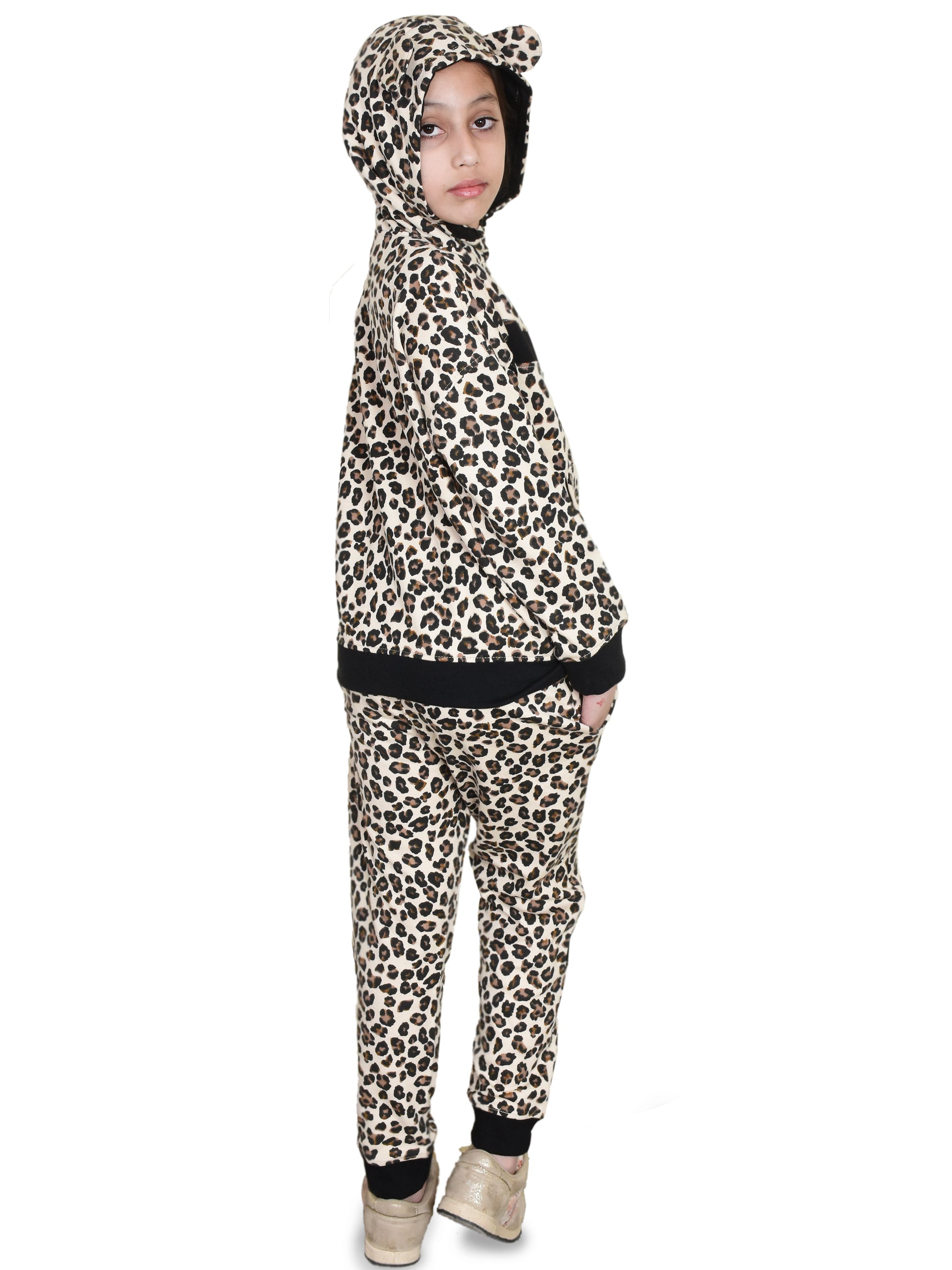 Girls Tracksuits Set, Cheetah Print Hoodie & Jogging Bottoms - Bahob