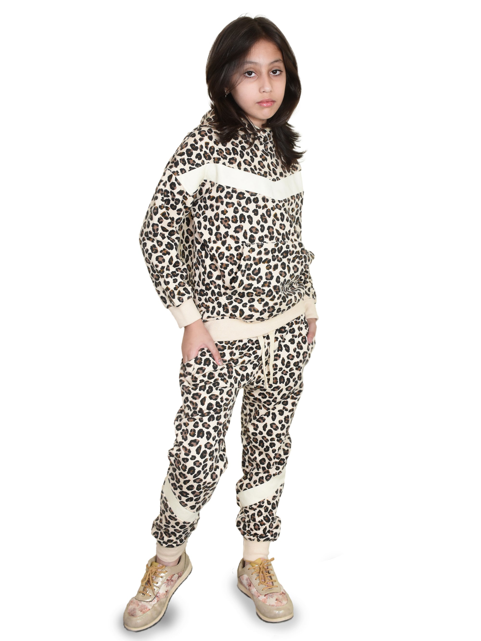 Girls Tracksuits Set, Cheetah Print Hoodie & Jogging Bottoms - Bahob