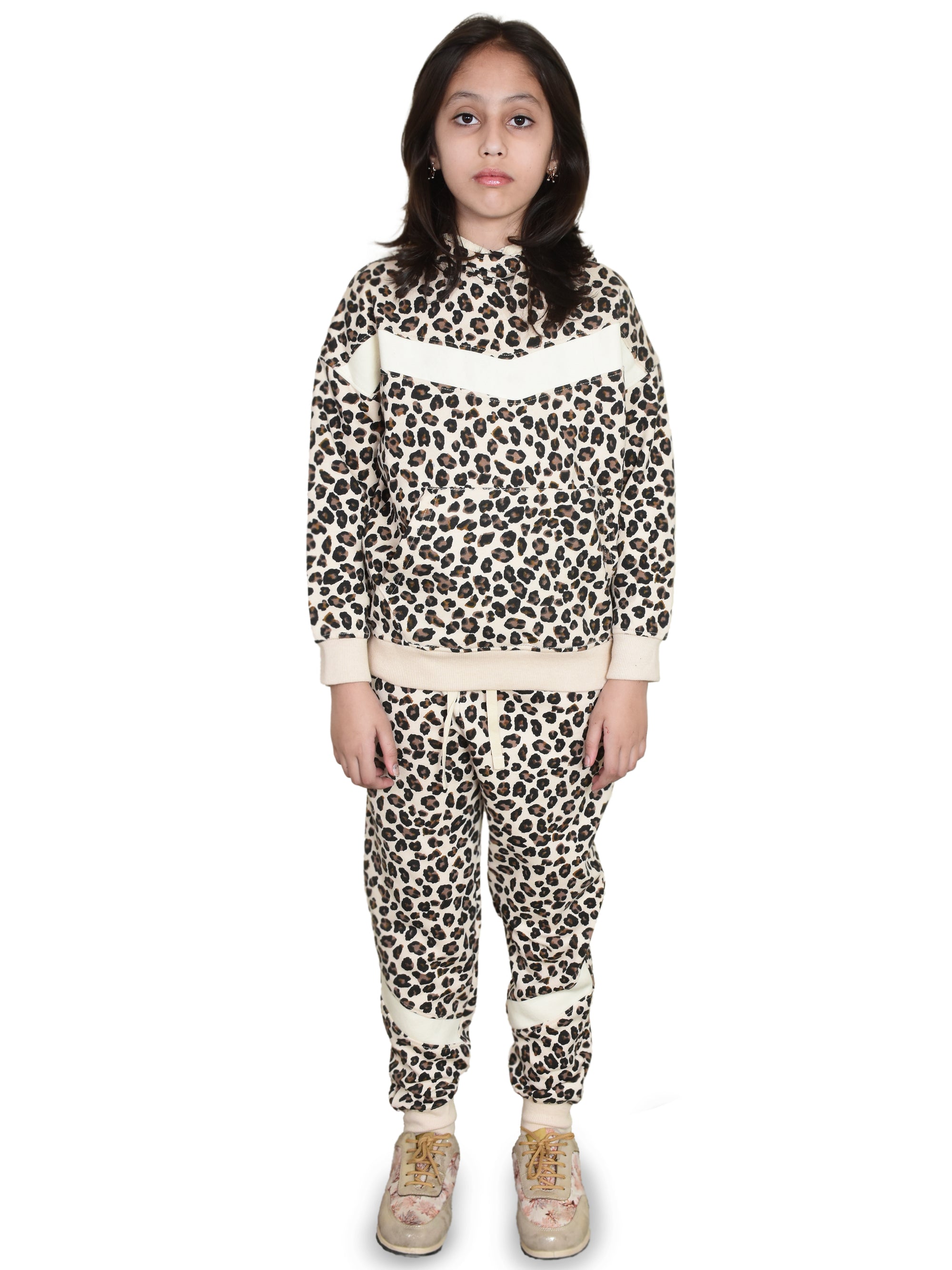 Girls Tracksuits Set, Cheetah Print Hoodie & Jogging Bottoms - Bahob