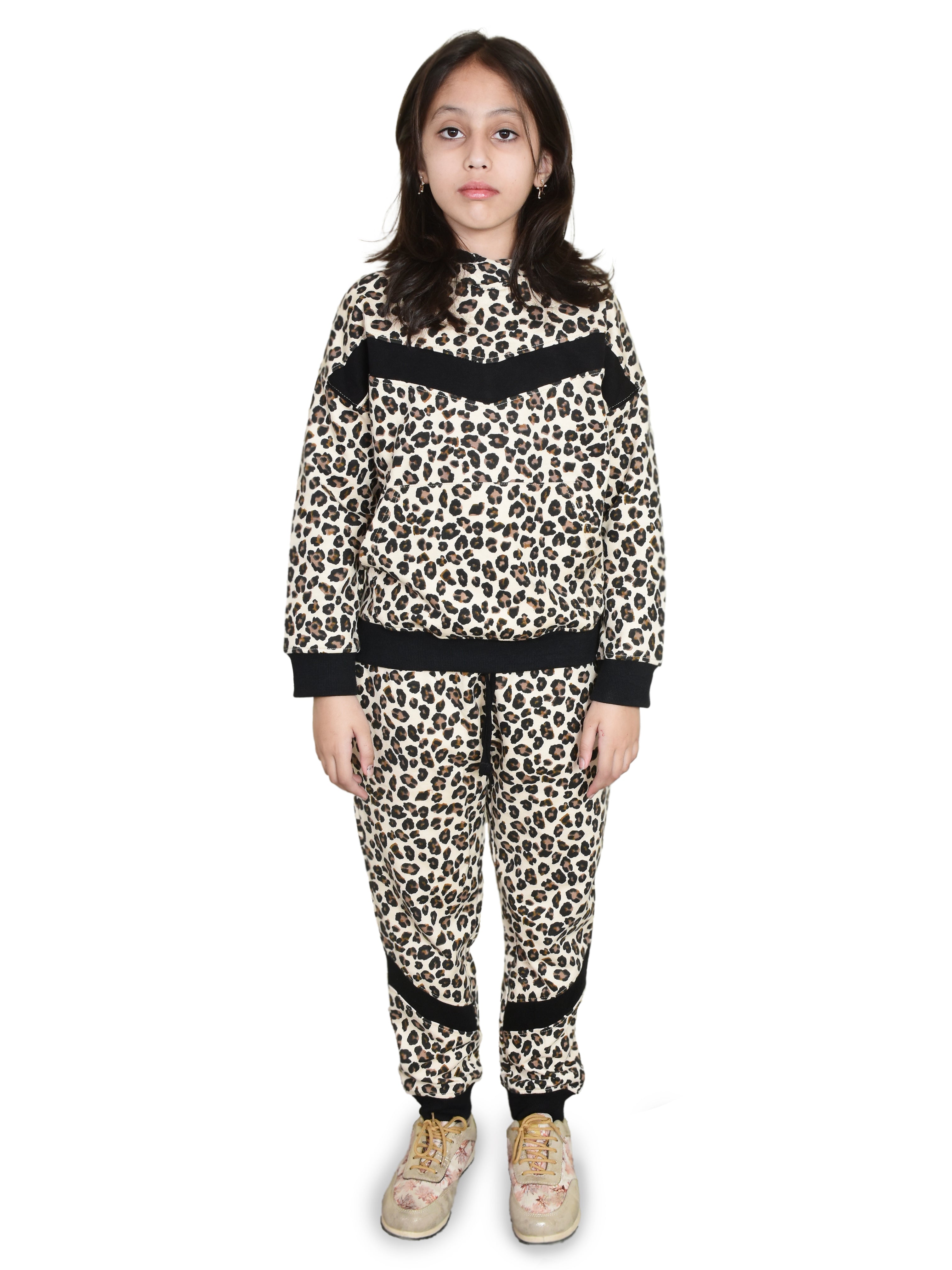 Girls Tracksuits Set, Cheetah Print Hoodie & Jogging Bottoms - Bahob
