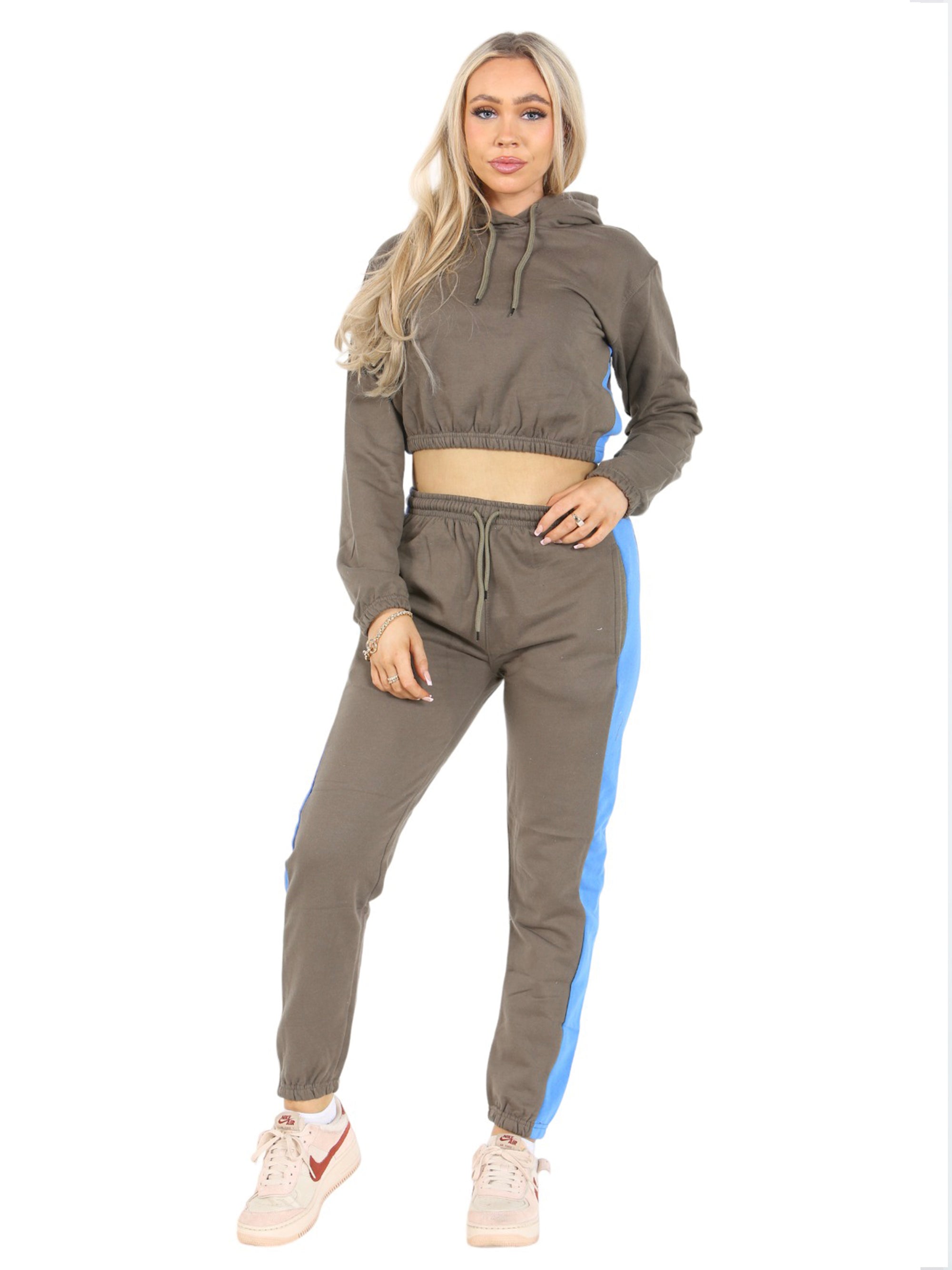 2 Pcs Women Hoodie Crop Top & Joggings Pants - Bahob